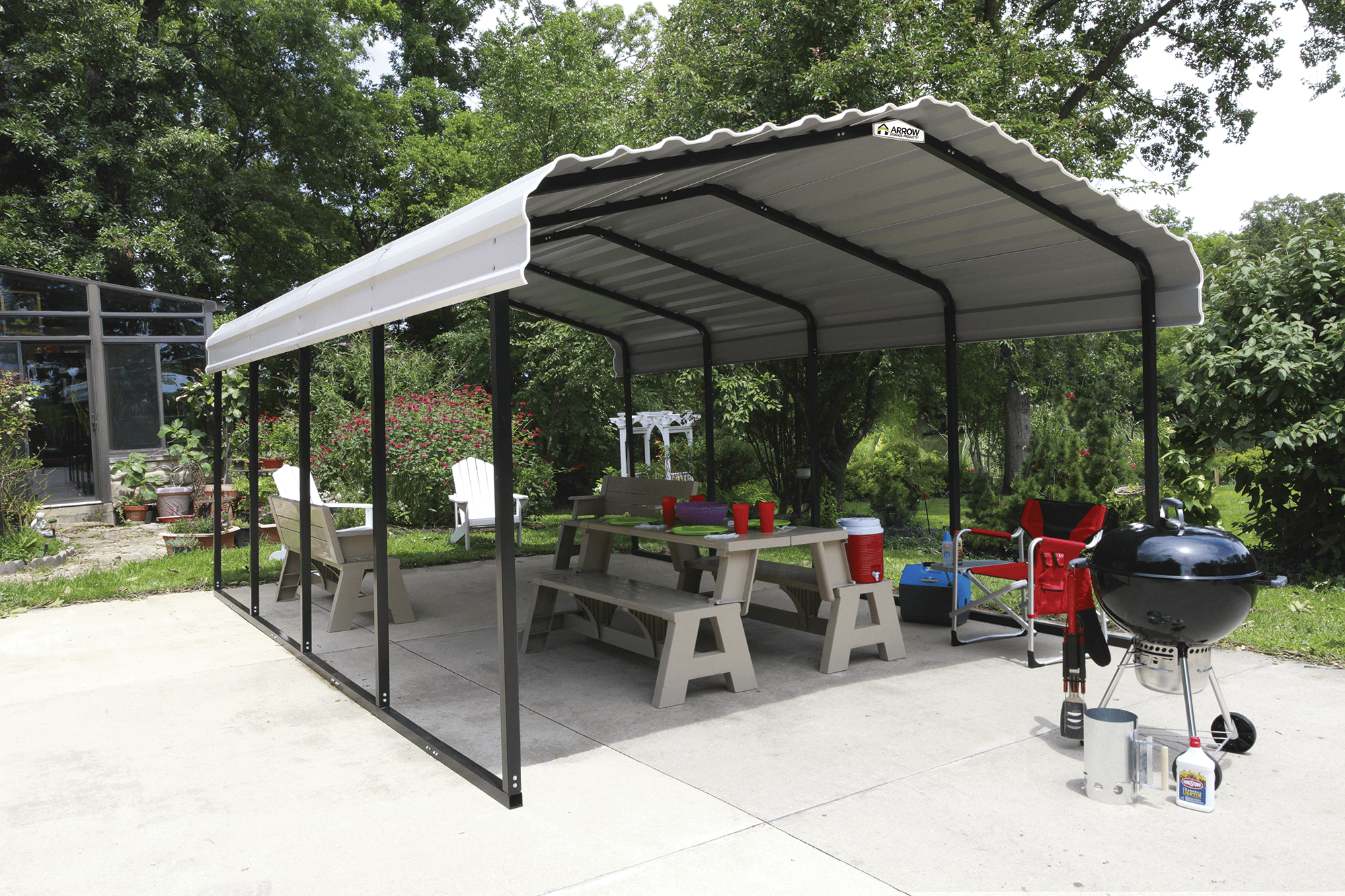 ShelterLogic Carport Napels - Overkapping Metaal - 600x370x260 cm - wit/zwart