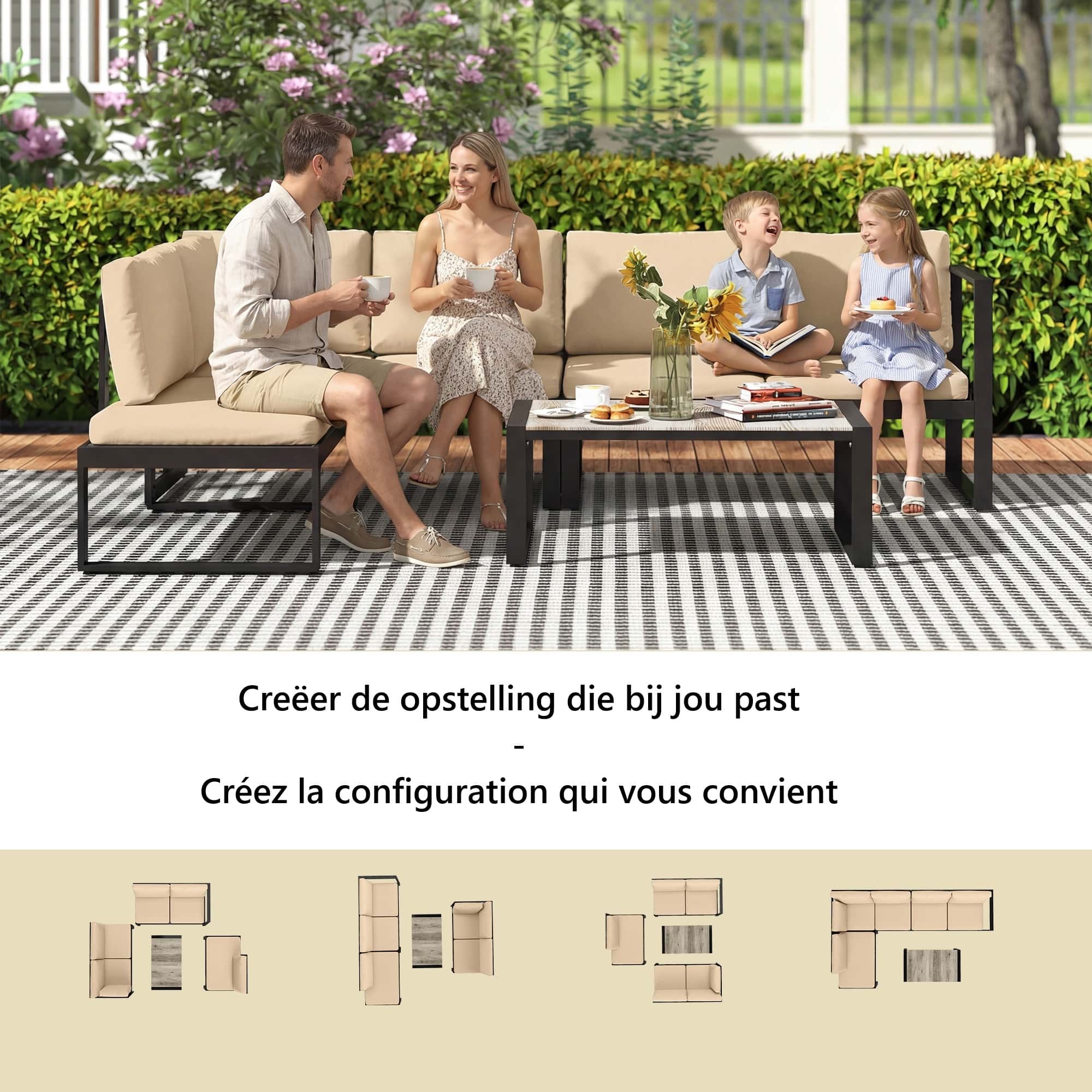 4goodz 4-5 persoons tuinloungeset met kussens en een salontafel - Khaki
