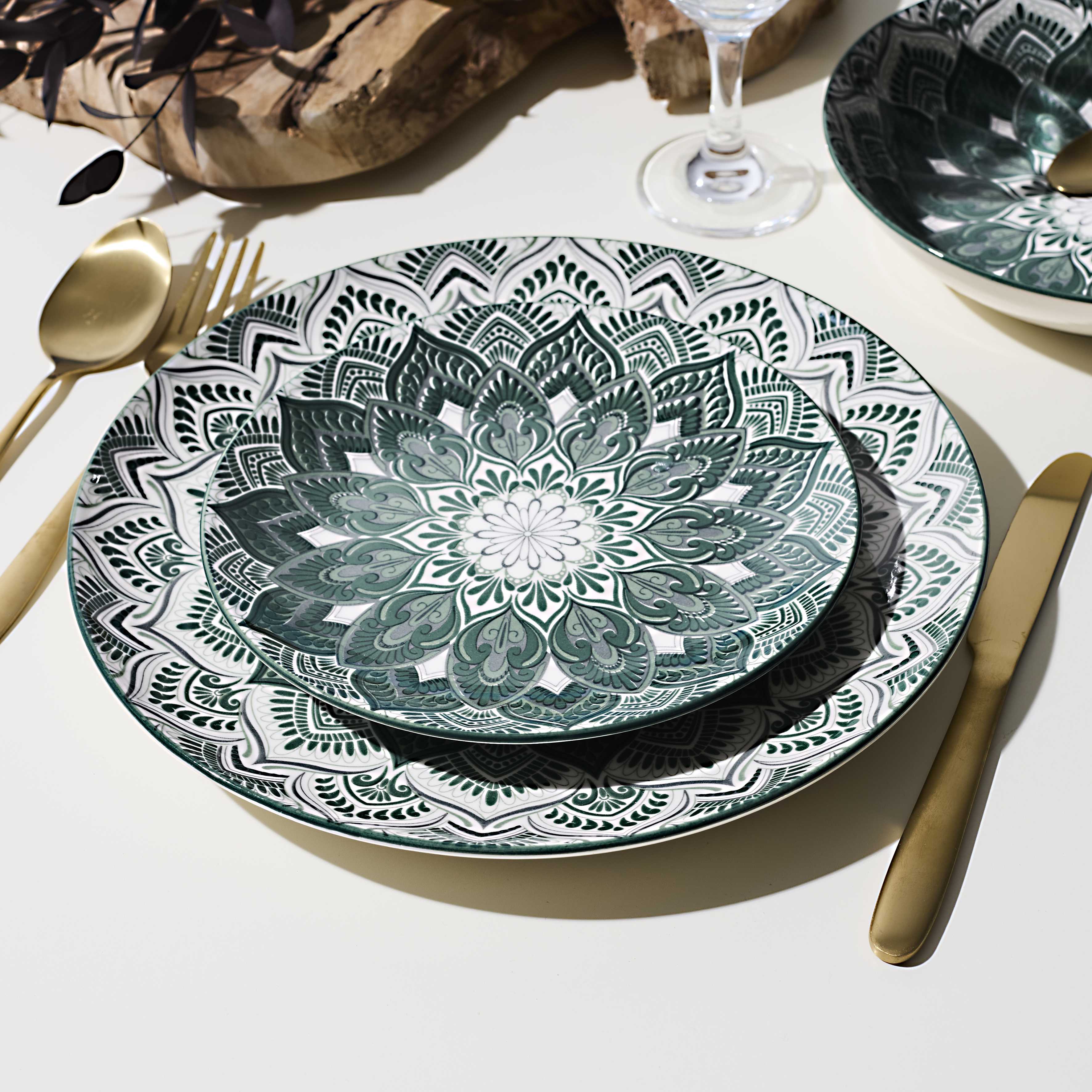 Luzzo® Mandala Serviesset 4 persoons 12-delig porselein - Groen