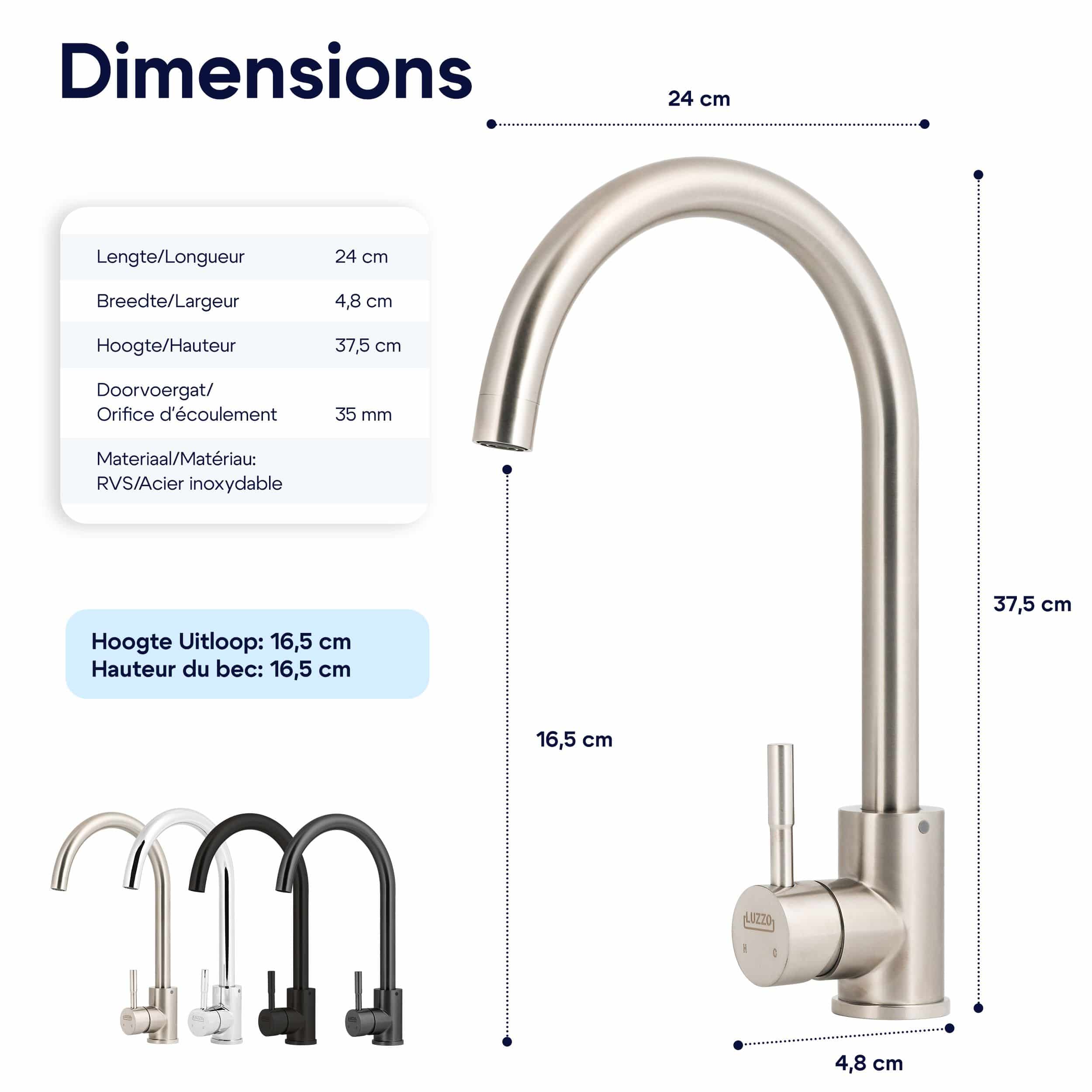 Luzzo® Lesina Keuken mengkraan Brushed Steel – hoog model ronde uitloop - 100% roestvrij staal (RVS) - strak modern design Luzzo® Lesina Keuken mengkraan Brushed Steel – hoog model ronde uitloop - 100% roestvrij staal (RVS) - strak modern design