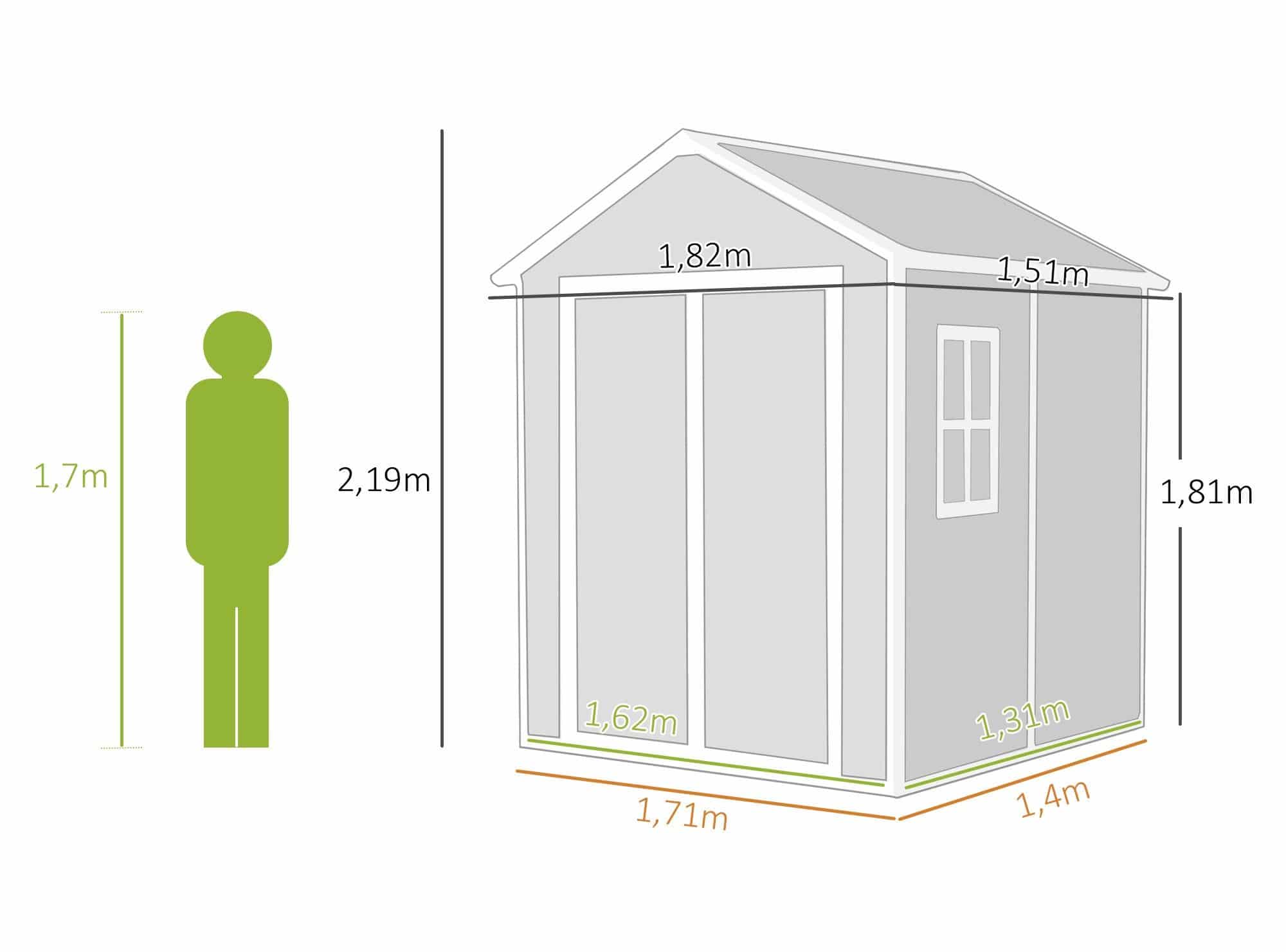 Kunststof Gereedschapsschuur met Ondervloer en ramen - Grijs
