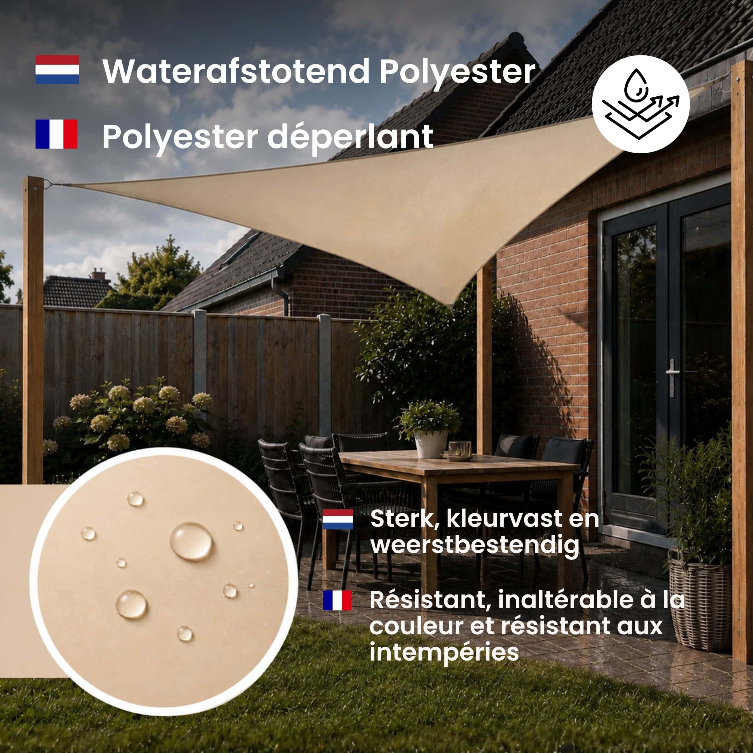4gardenz Schaduwdoek Waterafstotend Driehoek 3x3x3 mtr - Zand
