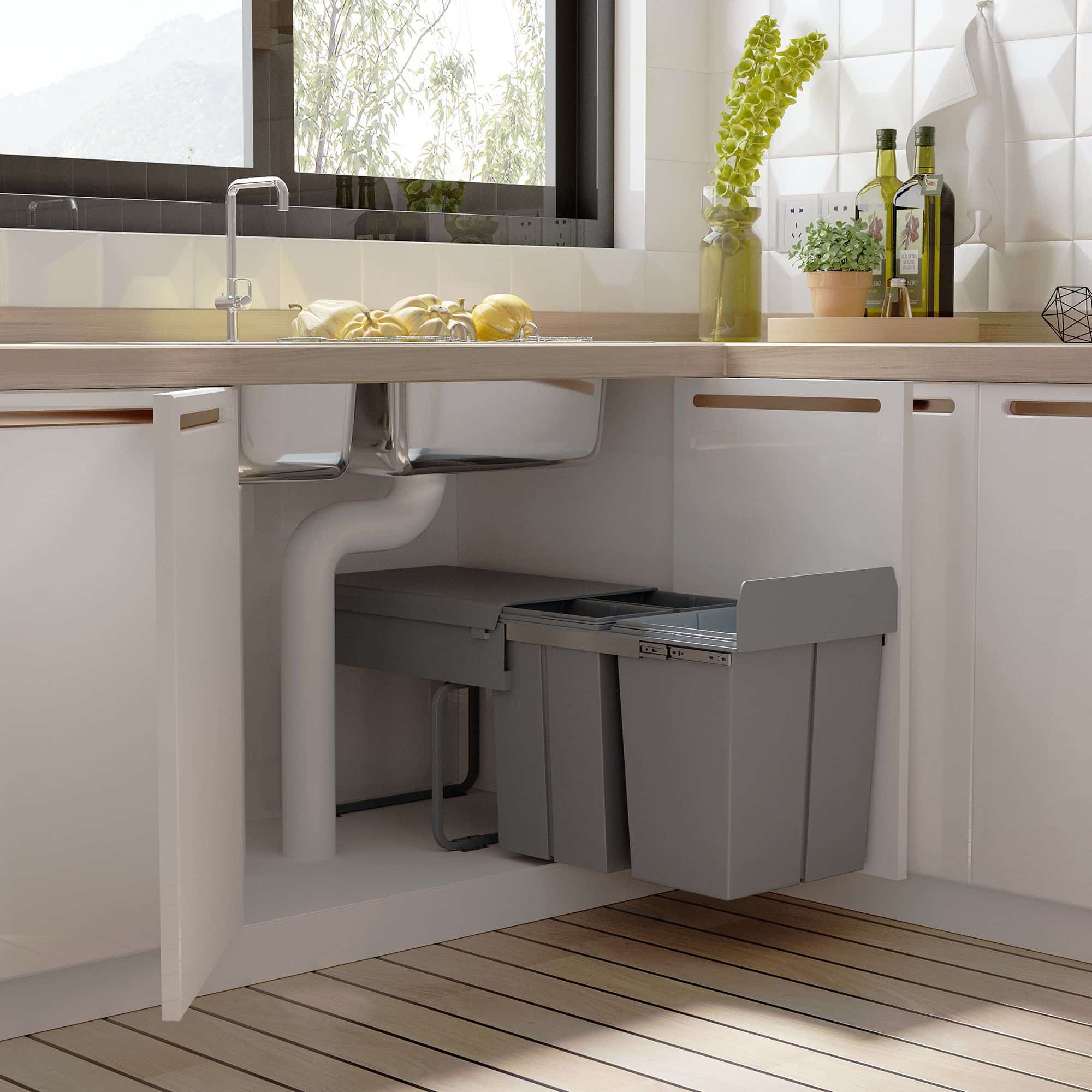 4goodz Inbouw Prullenbak met 3 Afvalemmers voor Afvalscheiding - 40 liter - 34 cm breed