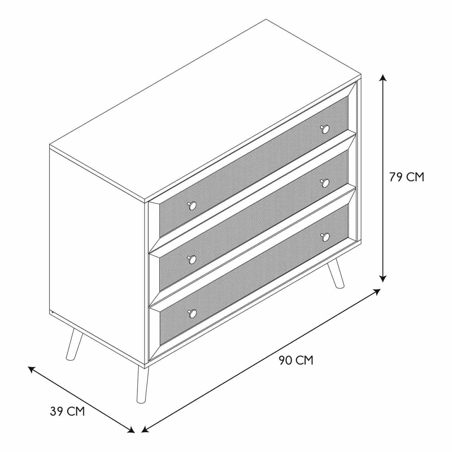 Ladekast Bali met Rattan voorzijde - Buffetkast 90x39x79 cm - Bruin