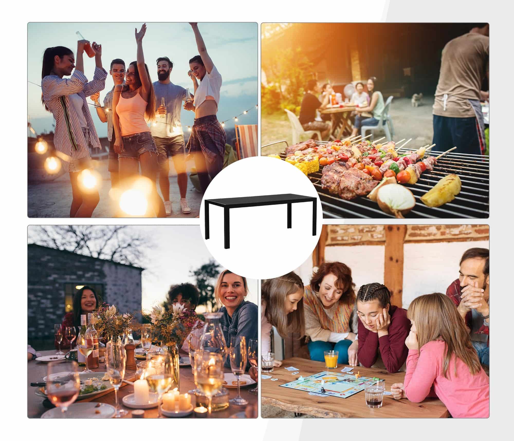 4goodz Tuintafel 6 Persoons Kunststof - Houtlook tafelblad - Zwart