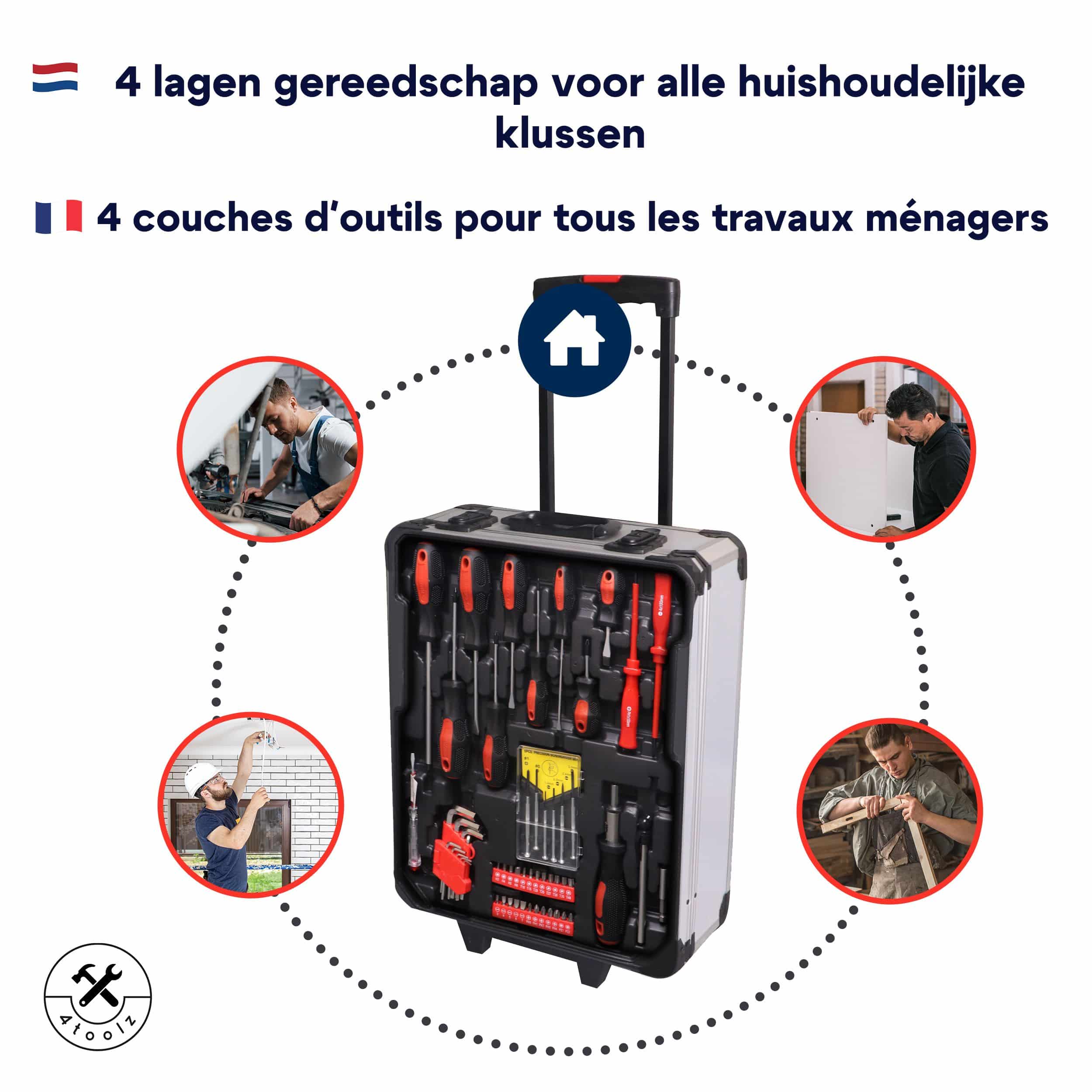 4toolz® Gereedschapskoffer XXL - 1020-delig - Aluminium trolley met wielen