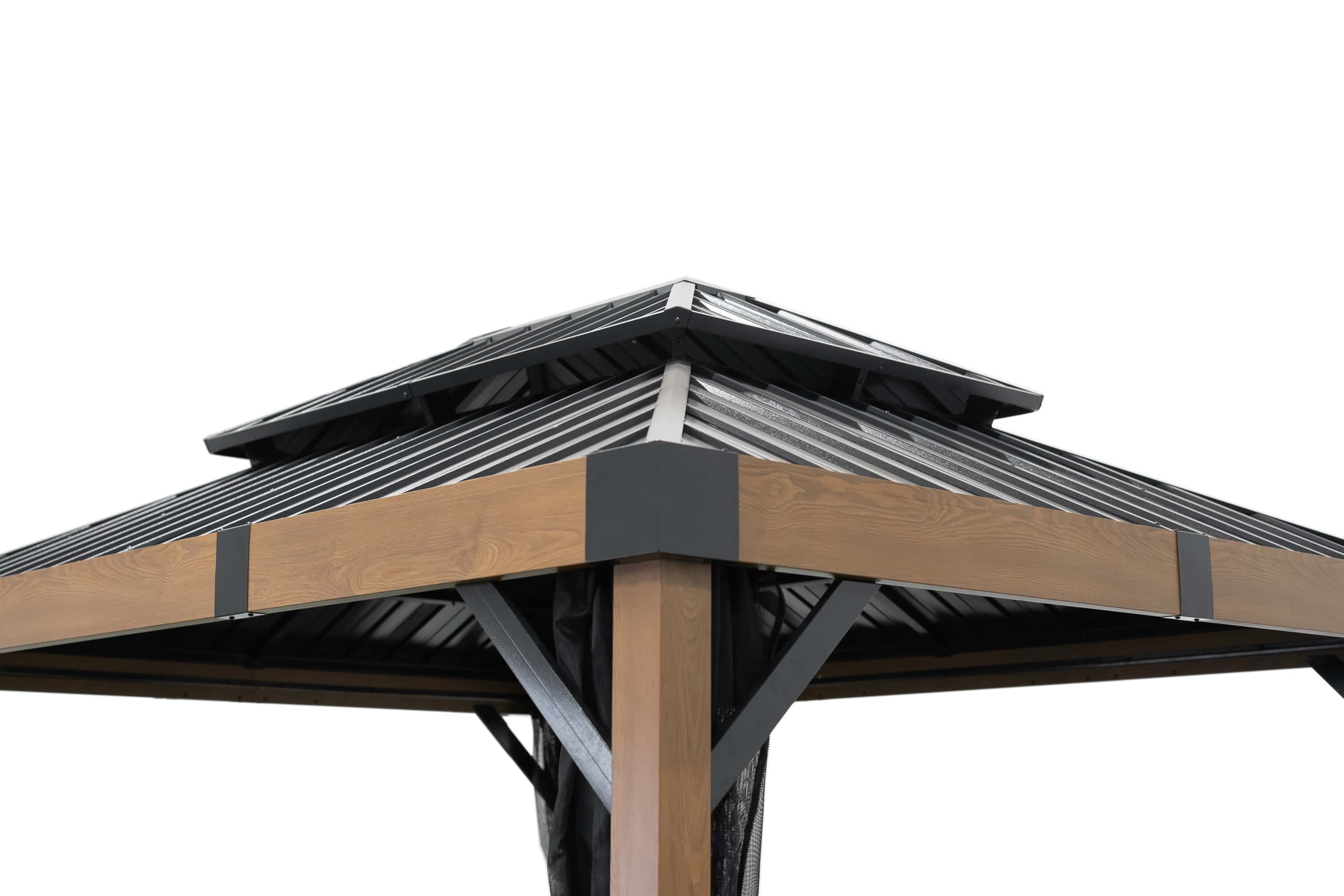 Sojag Fontana Aluminium Paviljoen met hard dak en muggennet - Houtlook/Zwart