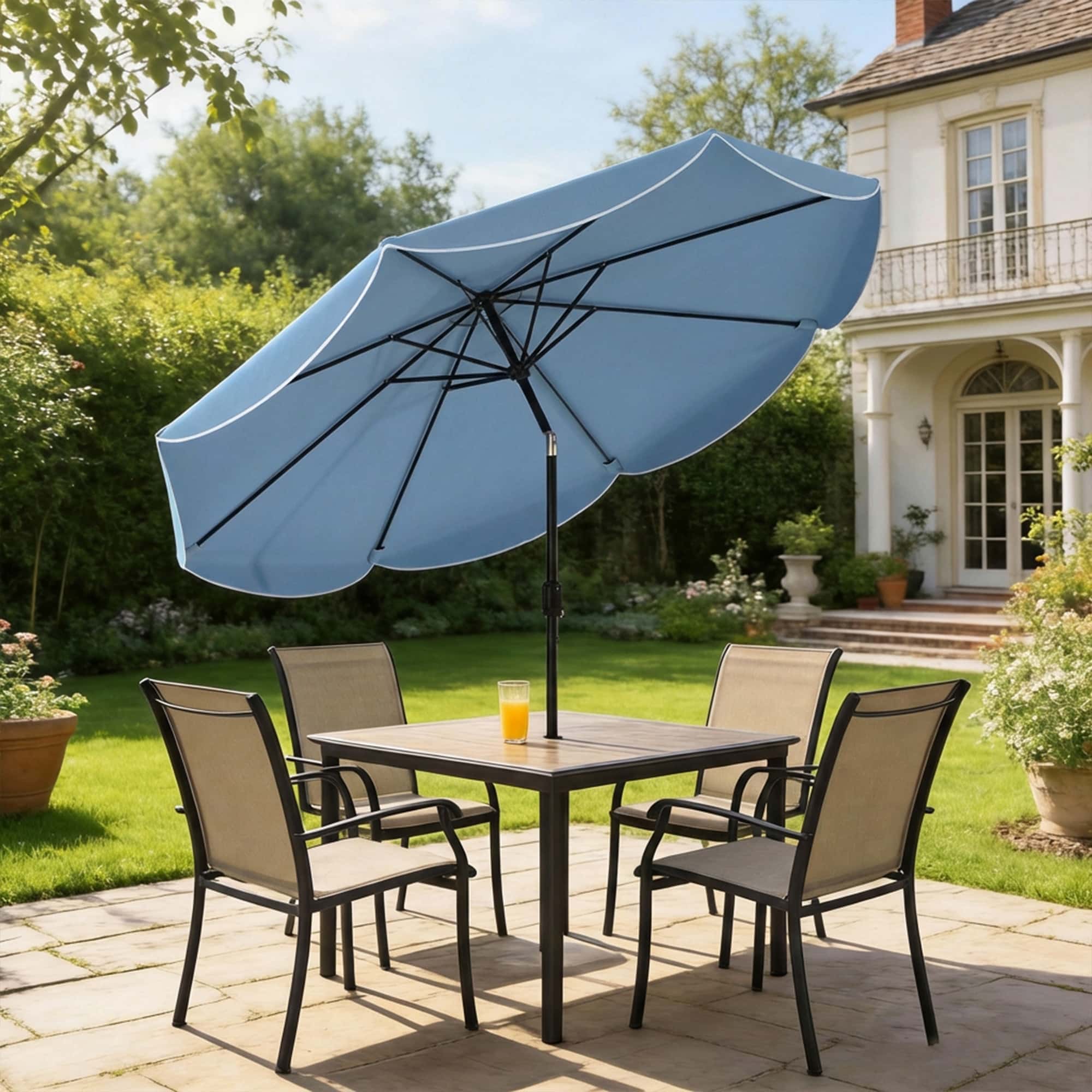 4goodz Parasol met Volant en kantfranjes Ø265 cm - kantelbaar - Blauw