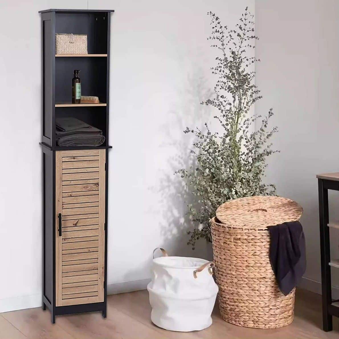 Badkamerkast Hoog Bergen met 1 deur en 6 planken - 173 cm - Zwart