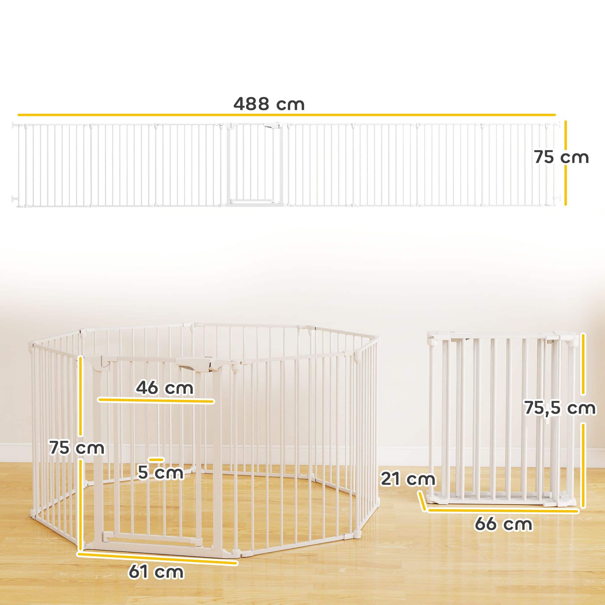 Opvouwbaar Veiligheidshek voor Huisdieren 6 panelen 488x75cm - Wit