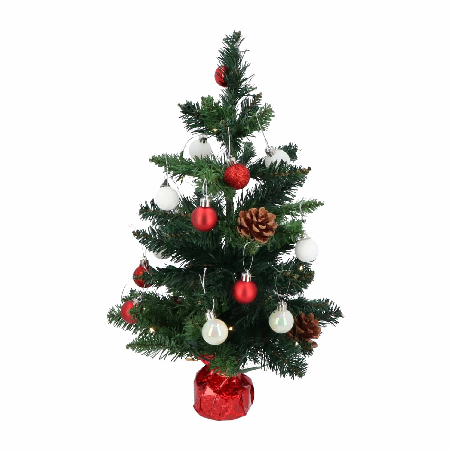 4goodz kunstkerstboom met licht en versiering 50cm hoog - Rood/Wit