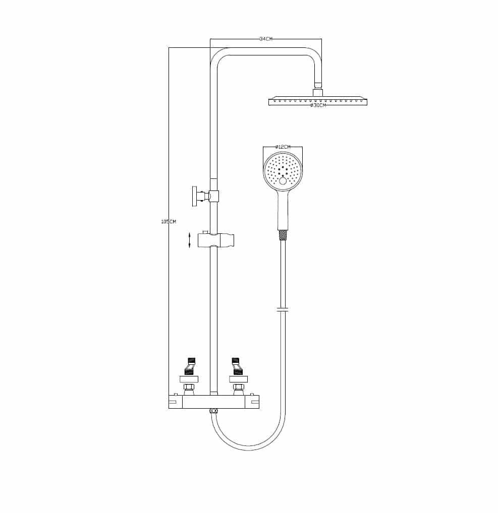 Luzzo® Zwarte Regendouche XL 30 cm met Thermostaatkraan - 30 cm Zwart
