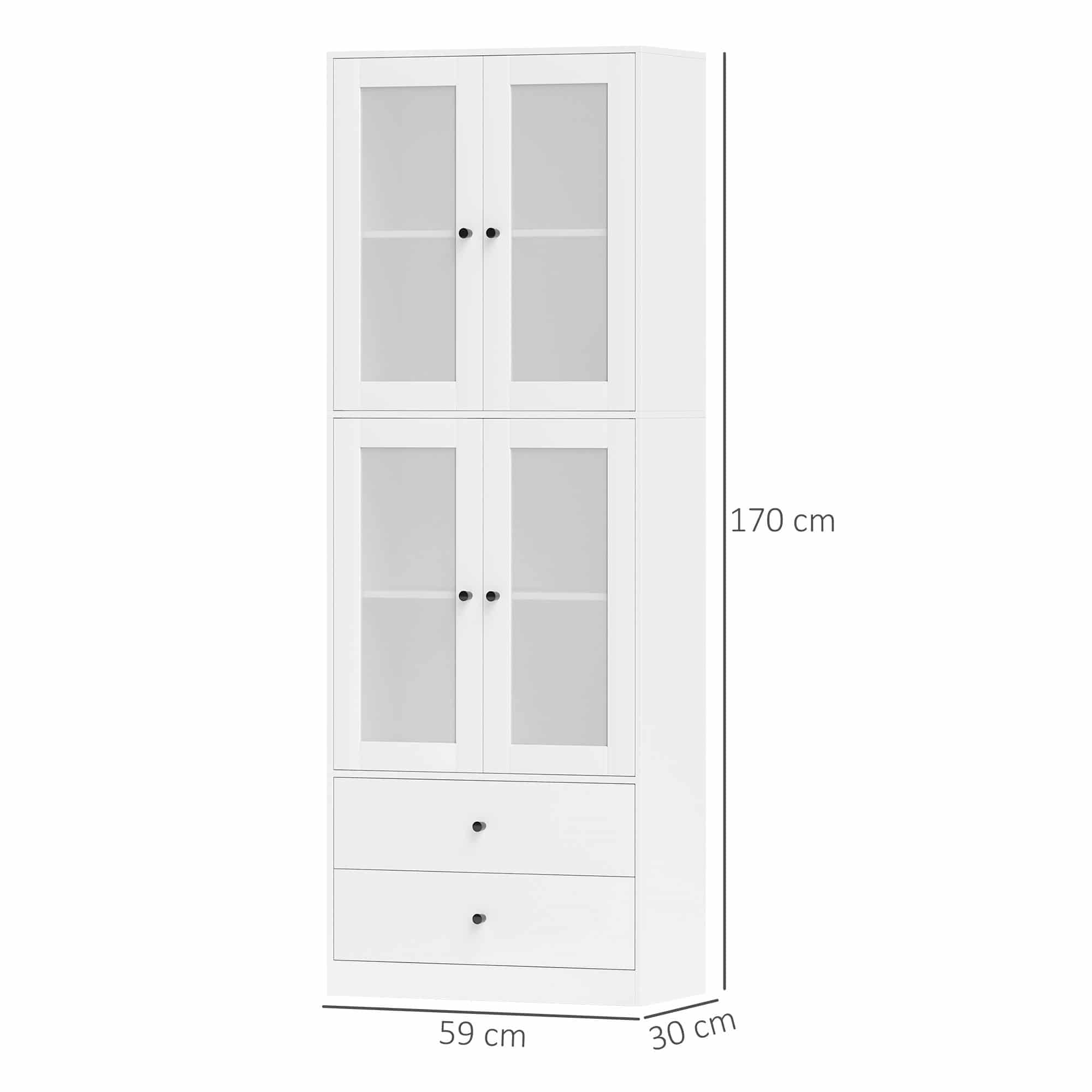Keukenkast Buffetkast Hoog met 2 matglas deuren 30x59x170 cm - Wit
