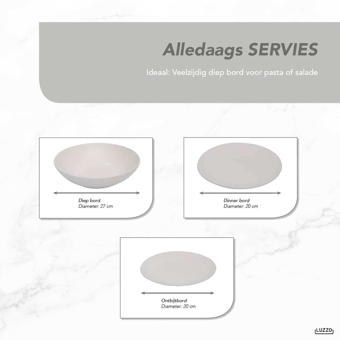 Luzzo® Serviesset Aland 6 persoons Aardewerk - 18-delig met Pastaborden - Mat Wit