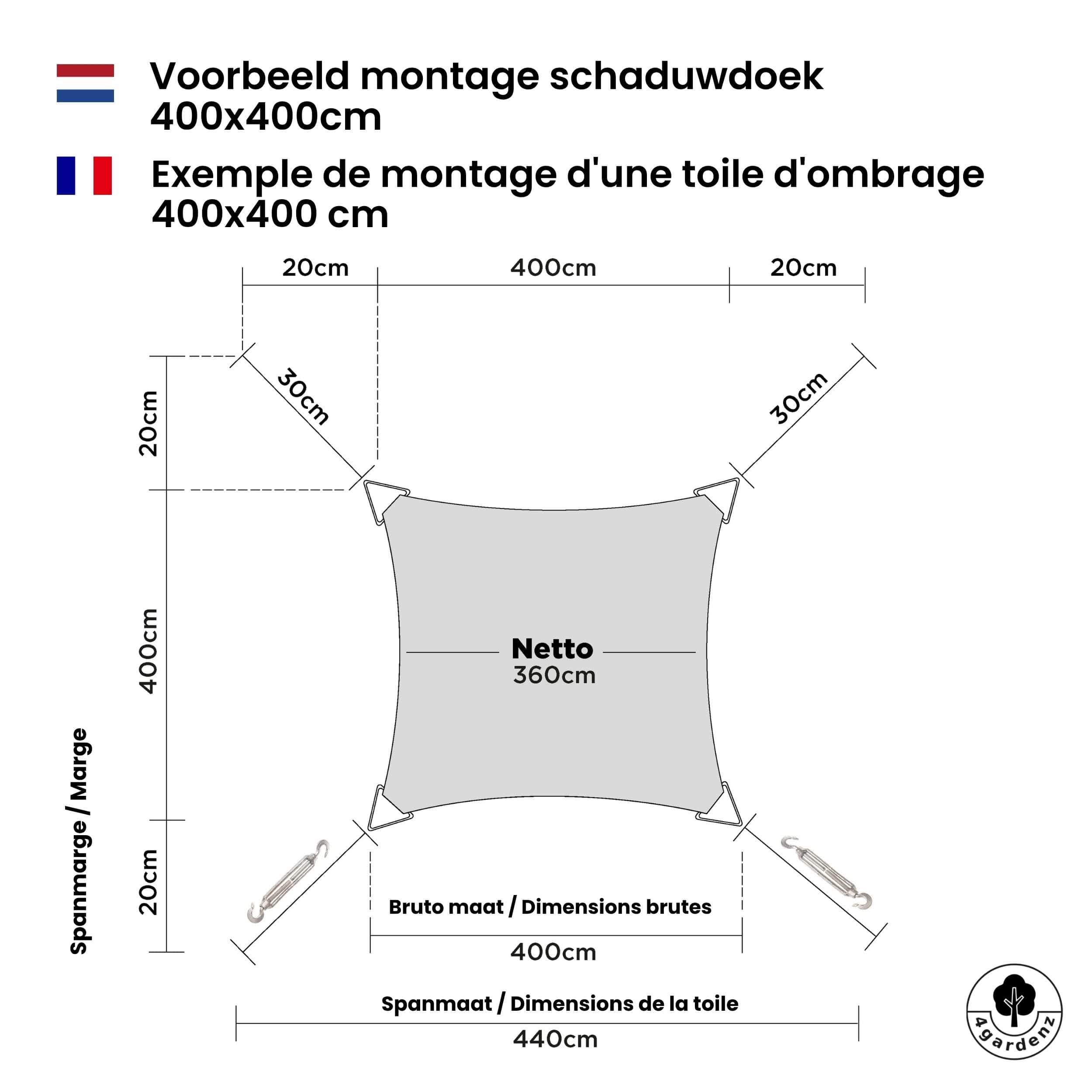 4gardenz Schaduwdoek Waterafstotend Vierkant 5x5 mtr - Taupe