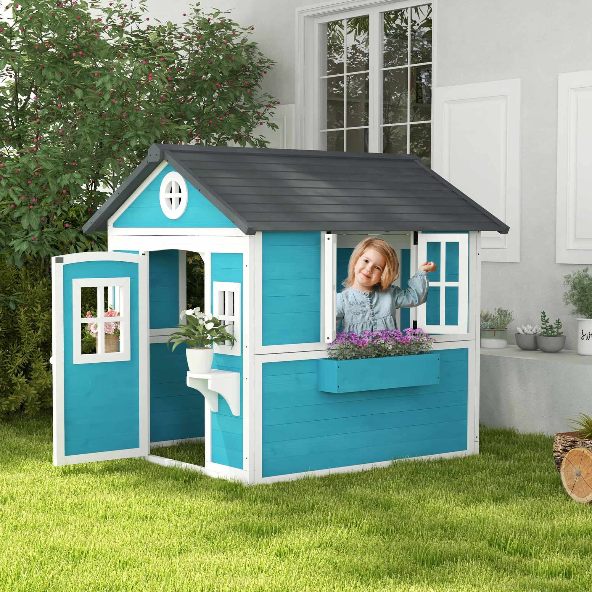 Kinderspeelhuis van hout - Speelhuis voor kinderen van 3-8 jaar - Blauw