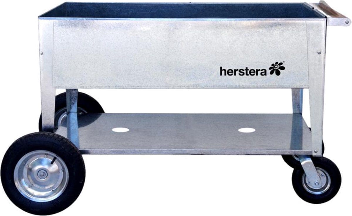 Herstera Garden® Metalen Plantenbak Verrijdbaar- 120x60x84cm - Zilverkleurig