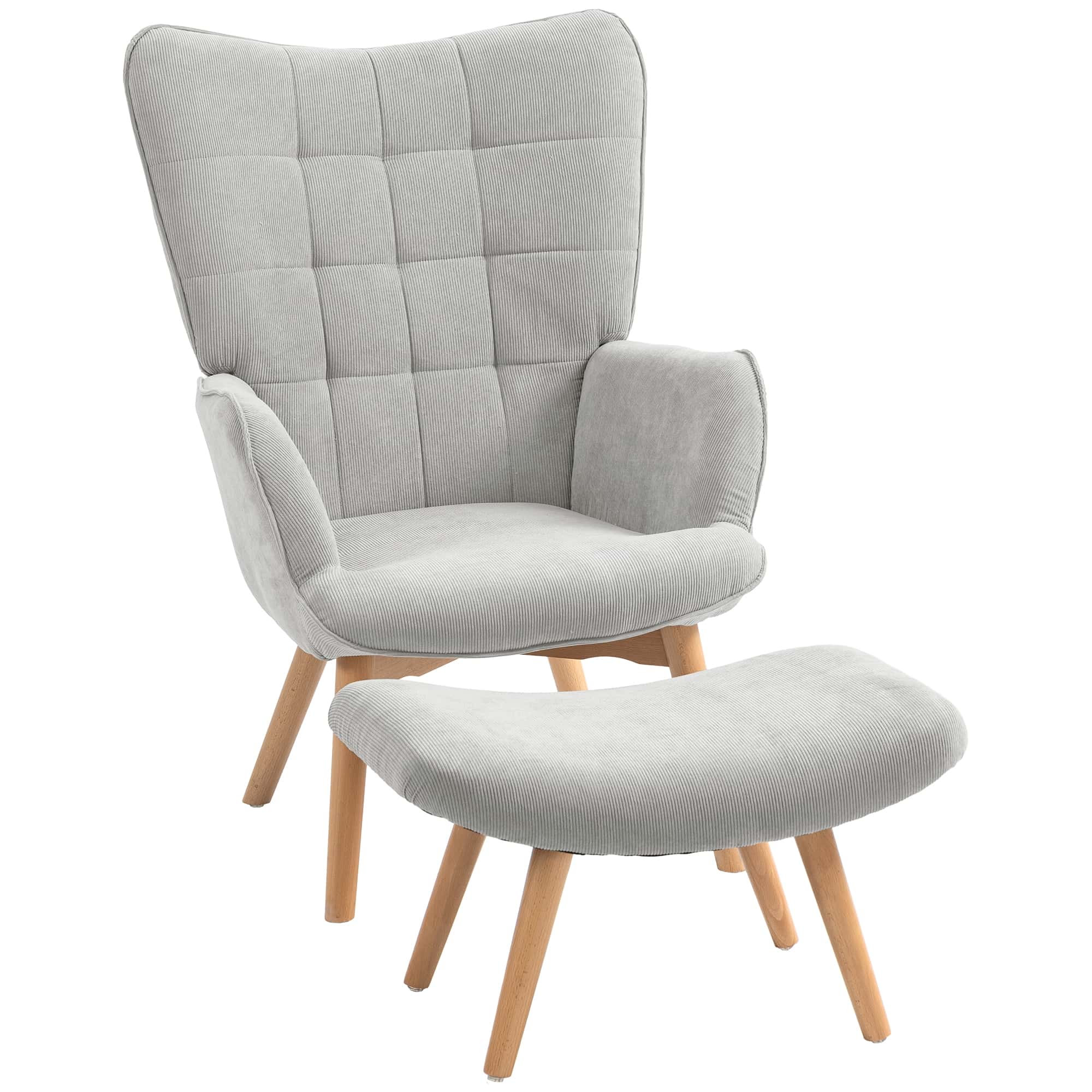 4goodz Oor-Fauteuil met Voetenbank Ribfluweel Optiek - Grijs