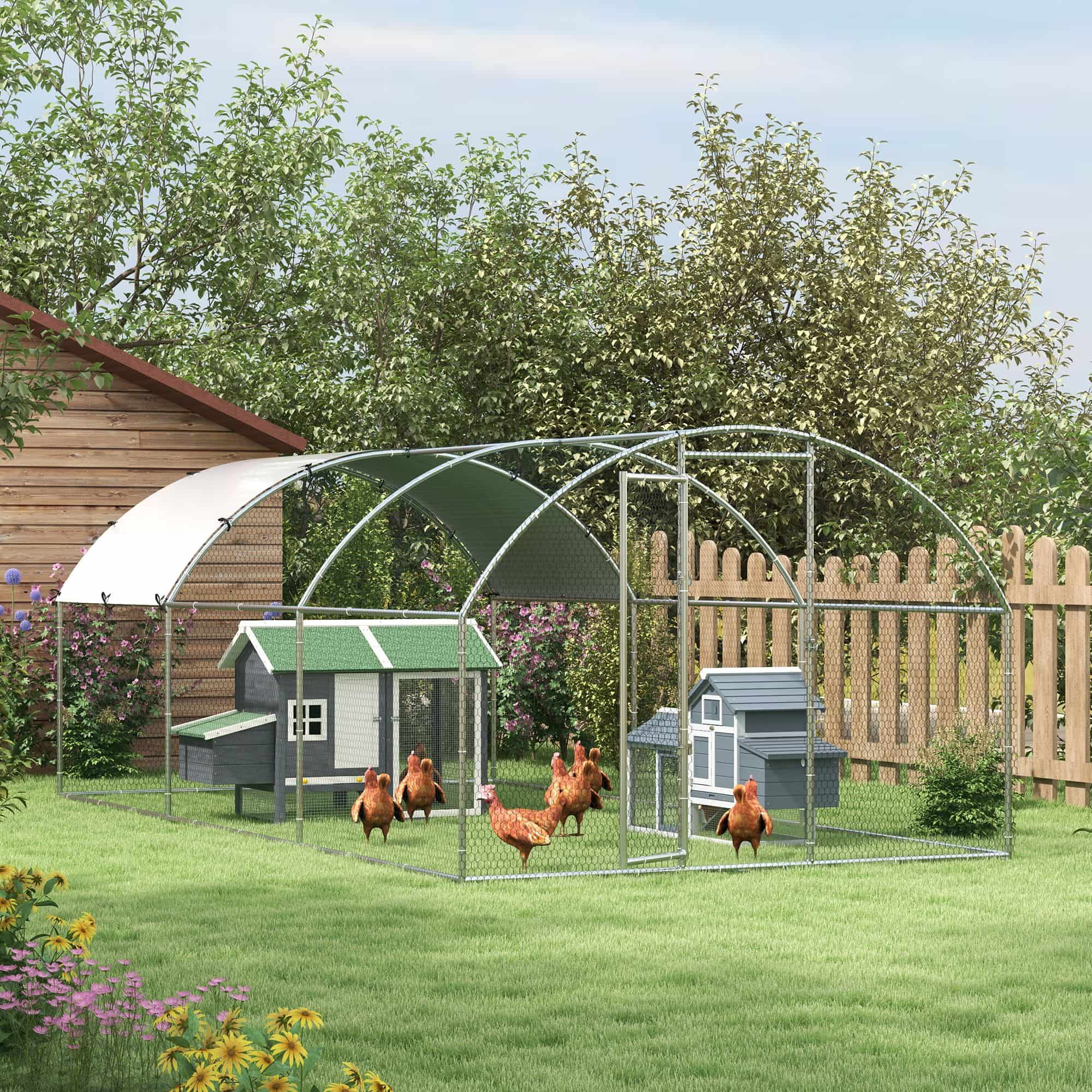4goodz Kippenhok met Uitloop &amp;amp; Nestkast - 54x151x87 cm - Grijs