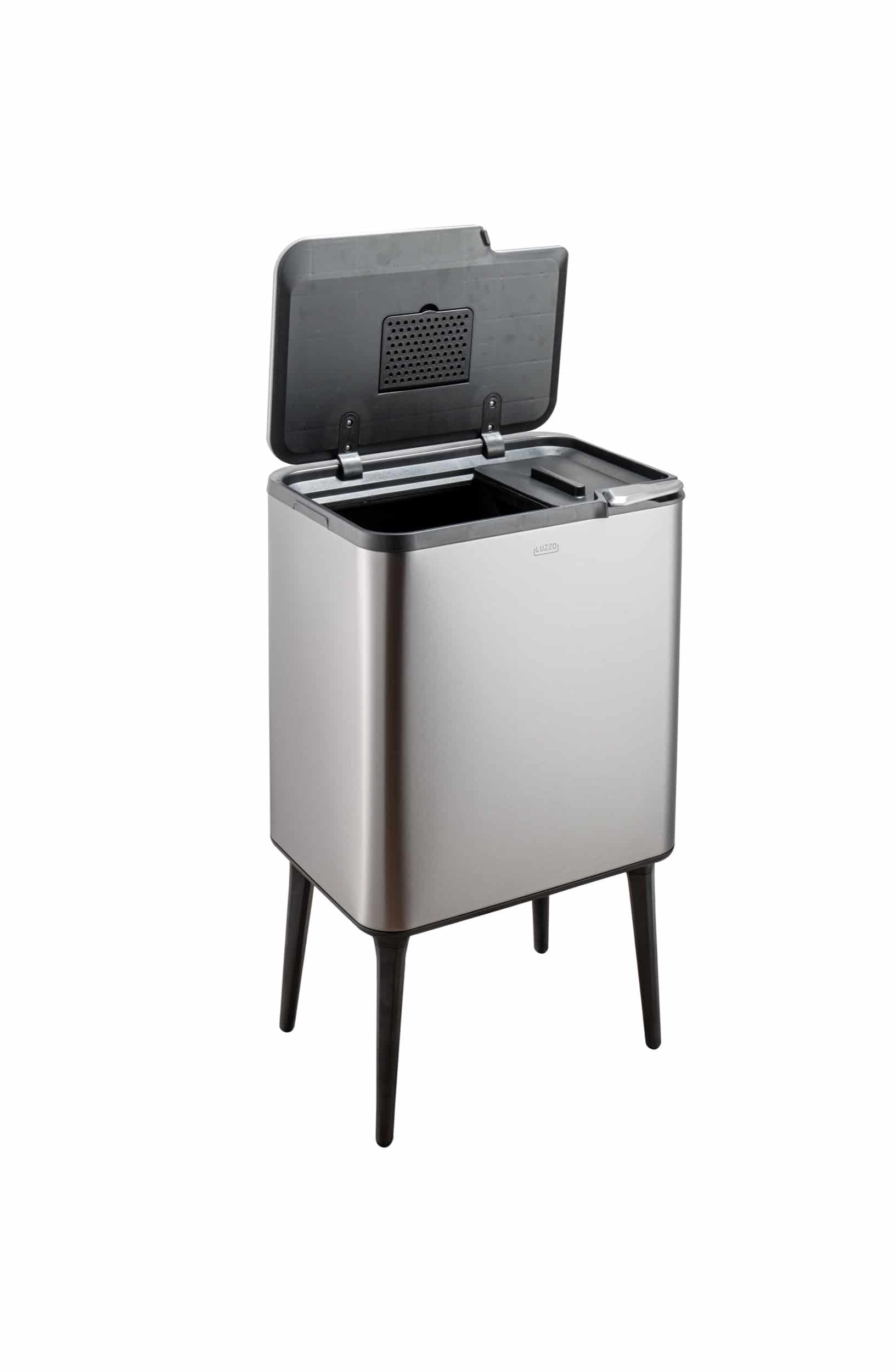 Luzzo® Kansas Push/Touch Prullenbak 36 liter met extra Aanrechtafvalbakje - Metalgrey