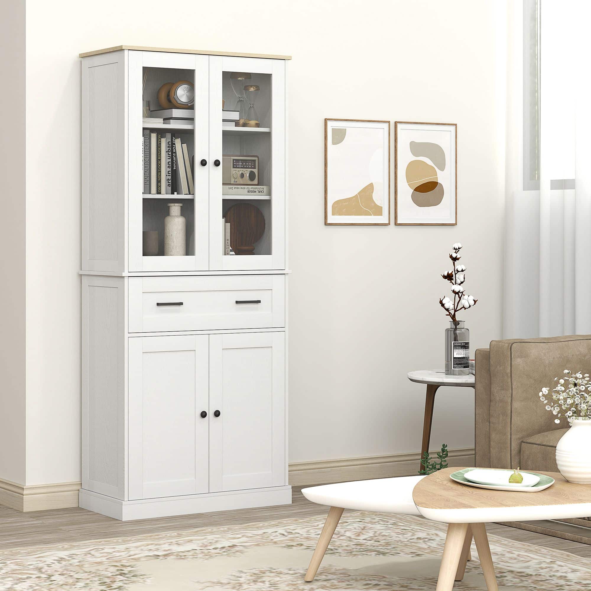 Homcom Keukenkast Buffetkast met Lades 40x76x182 cm - Crèmewit