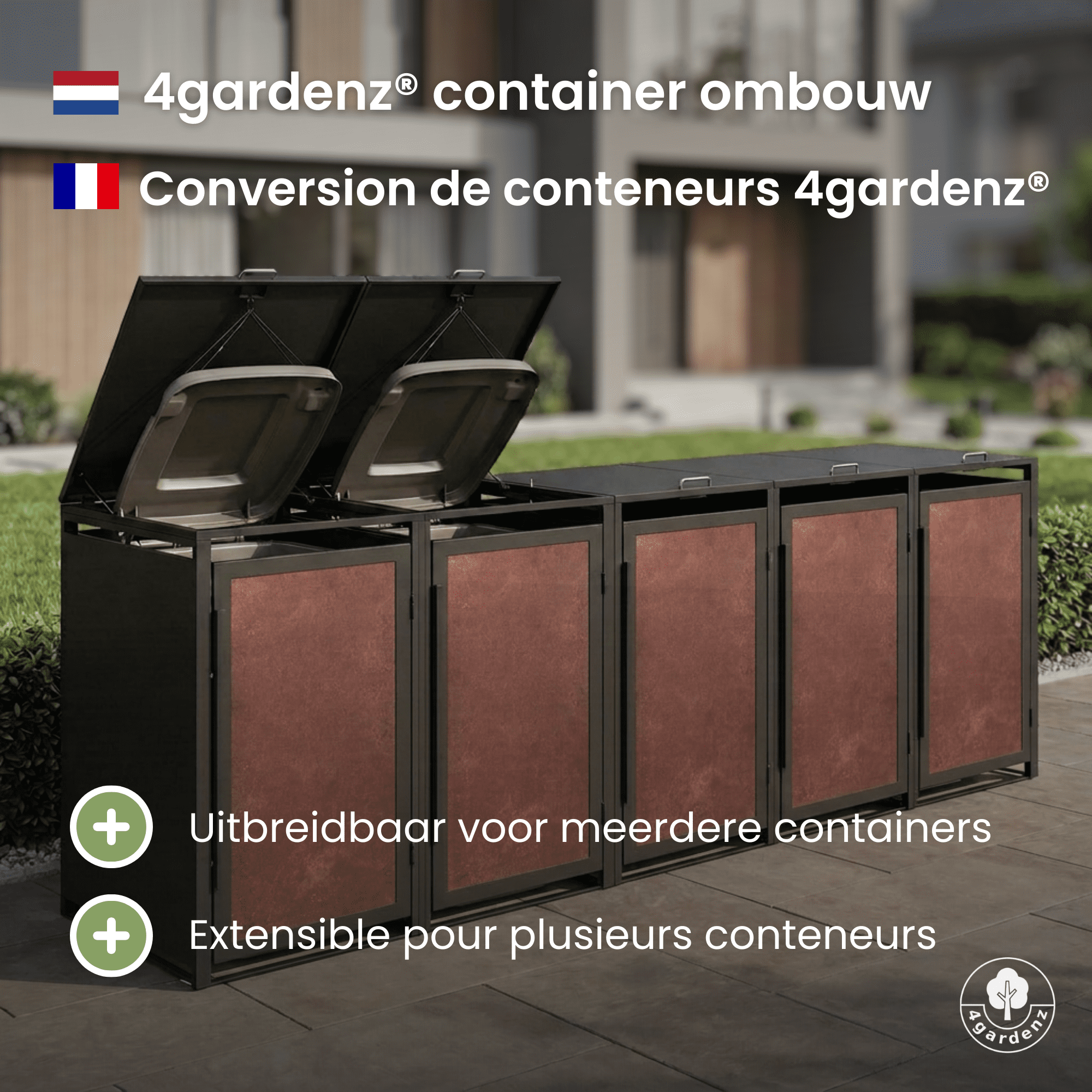4gardenz® Slimline Kliko Containerombouw 1 Afvalbak - Antraciet/Cortenstaal Roest-look