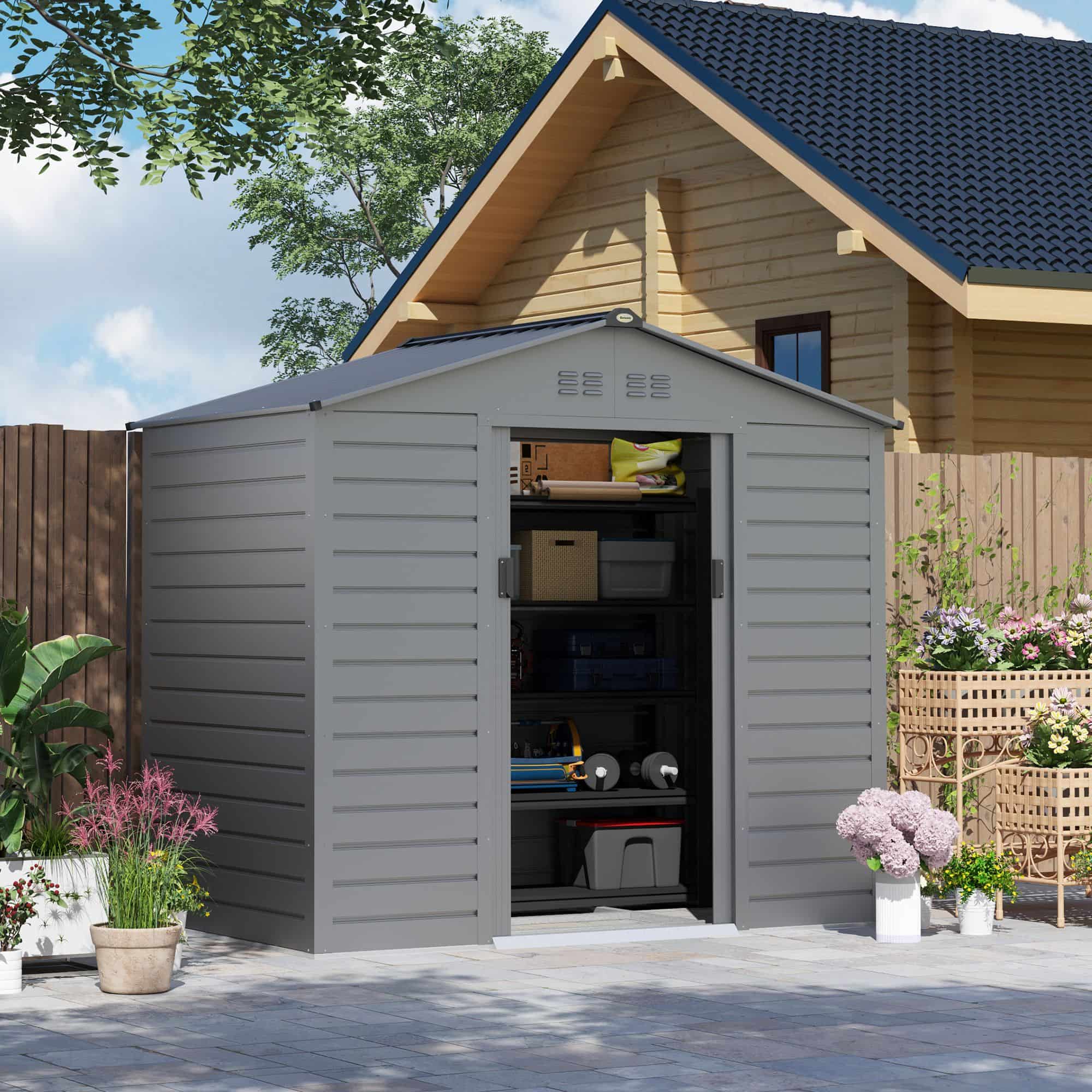 Tuinhuis van Weerbestendig Metaal - afsluitbare schuifdeur 213x131x192 cm - grijs