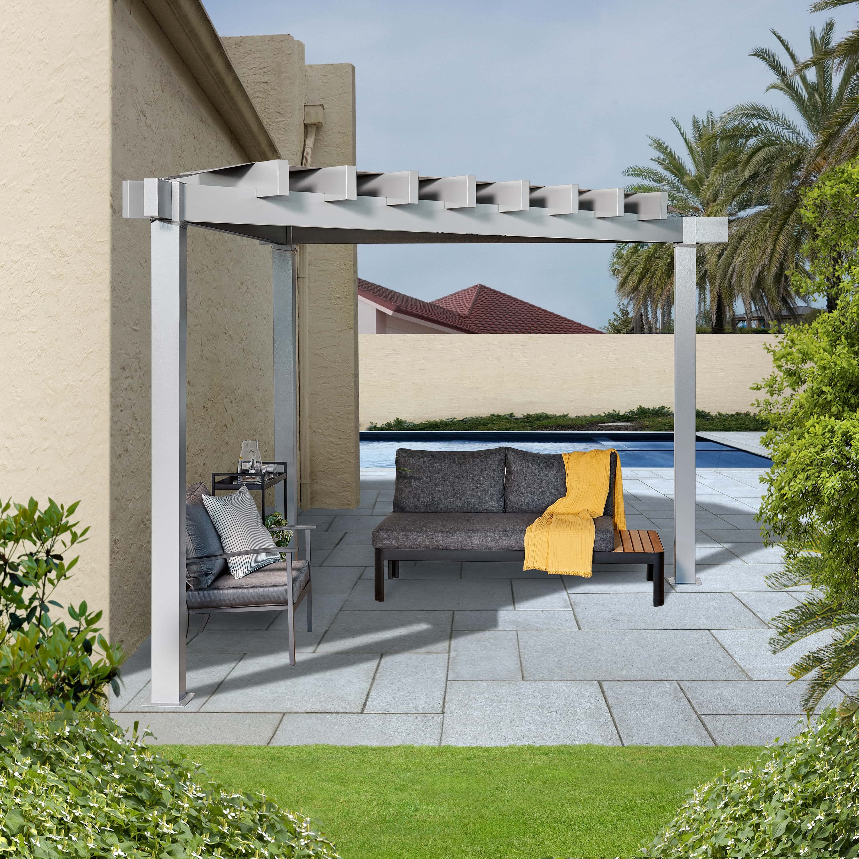 Sojag Lima - Driehoeks Pergola 293x293 cm met zonnescherm - Lichtgrijs