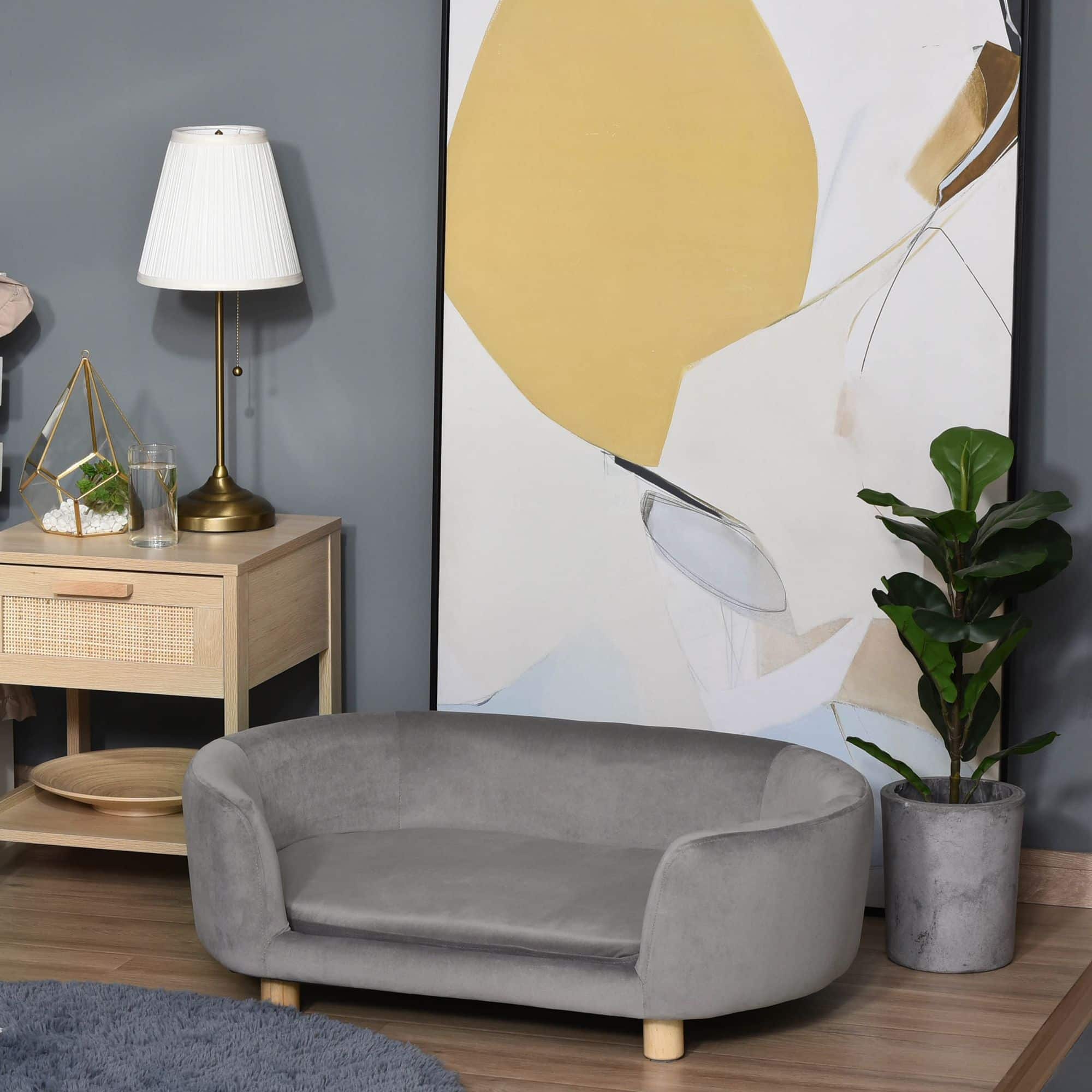 4goodz Katten- en Hondenbank met houten Poten 86x55x33 cm - Lichtgrijs 4goodz Katten- en Hondenbank met houten Poten 86x55x33 cm - Lichtgrijs