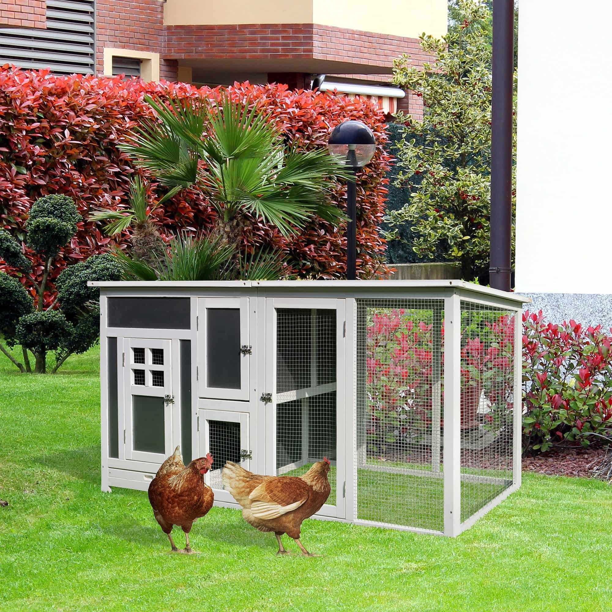 4goodz Kippenhok met Nestkast met 2 Compartimenten Hout - Grijs/Wit