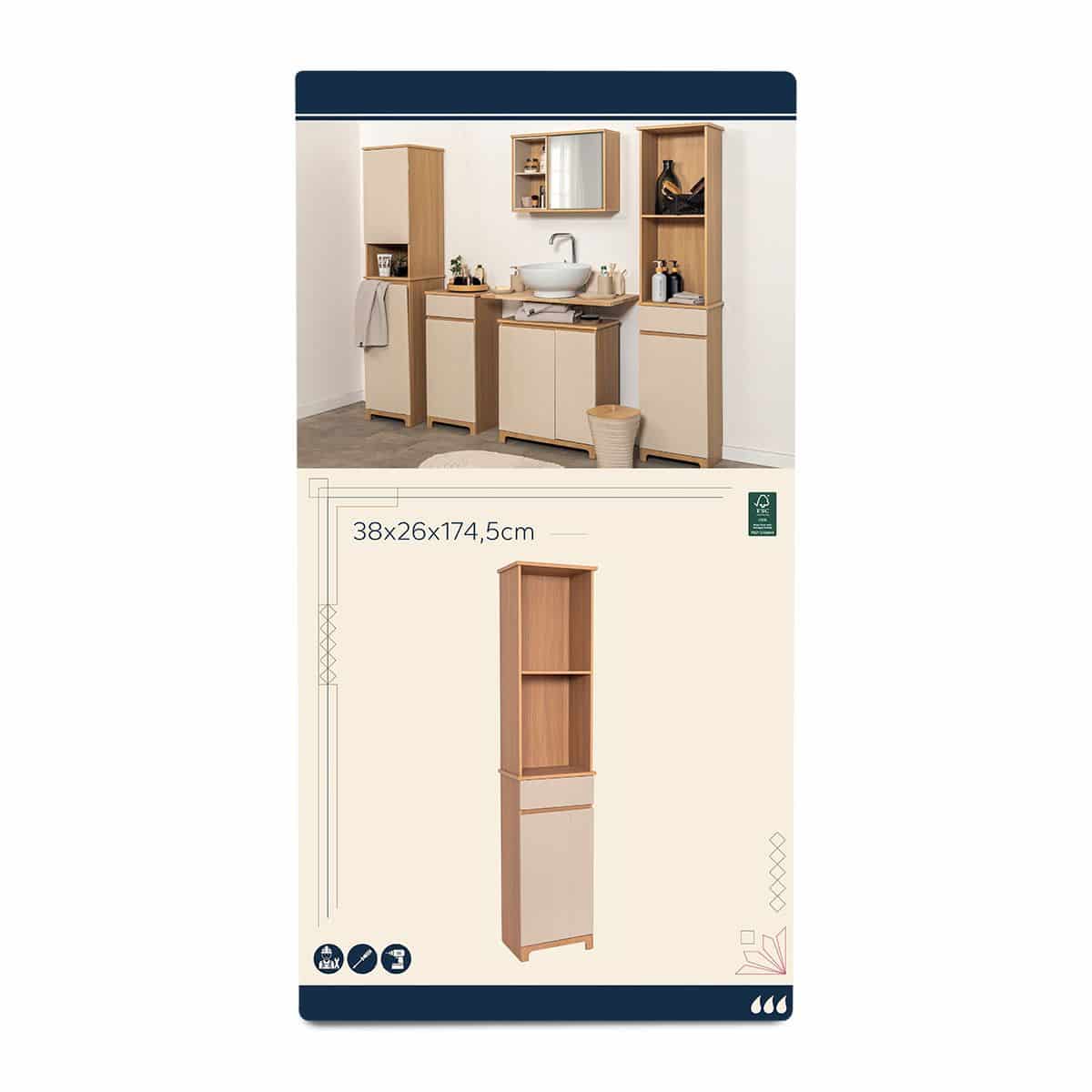 4bathroomz Trente Badkamerkast Hoog - Kolomkast - Bruin/beige