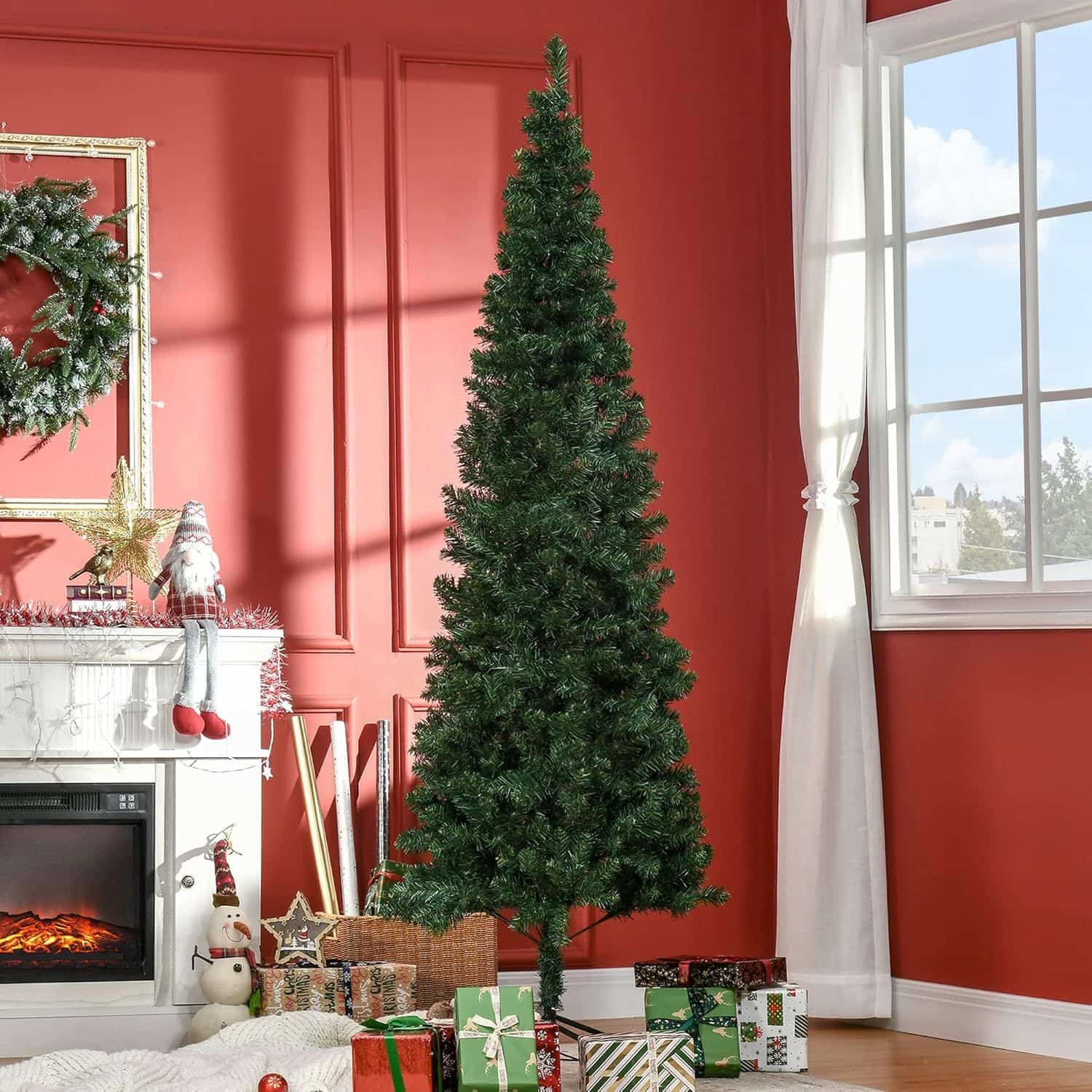 Homcom Kunstkerstboom Smal met metalen standaard - 210 cm - Ø81 cm