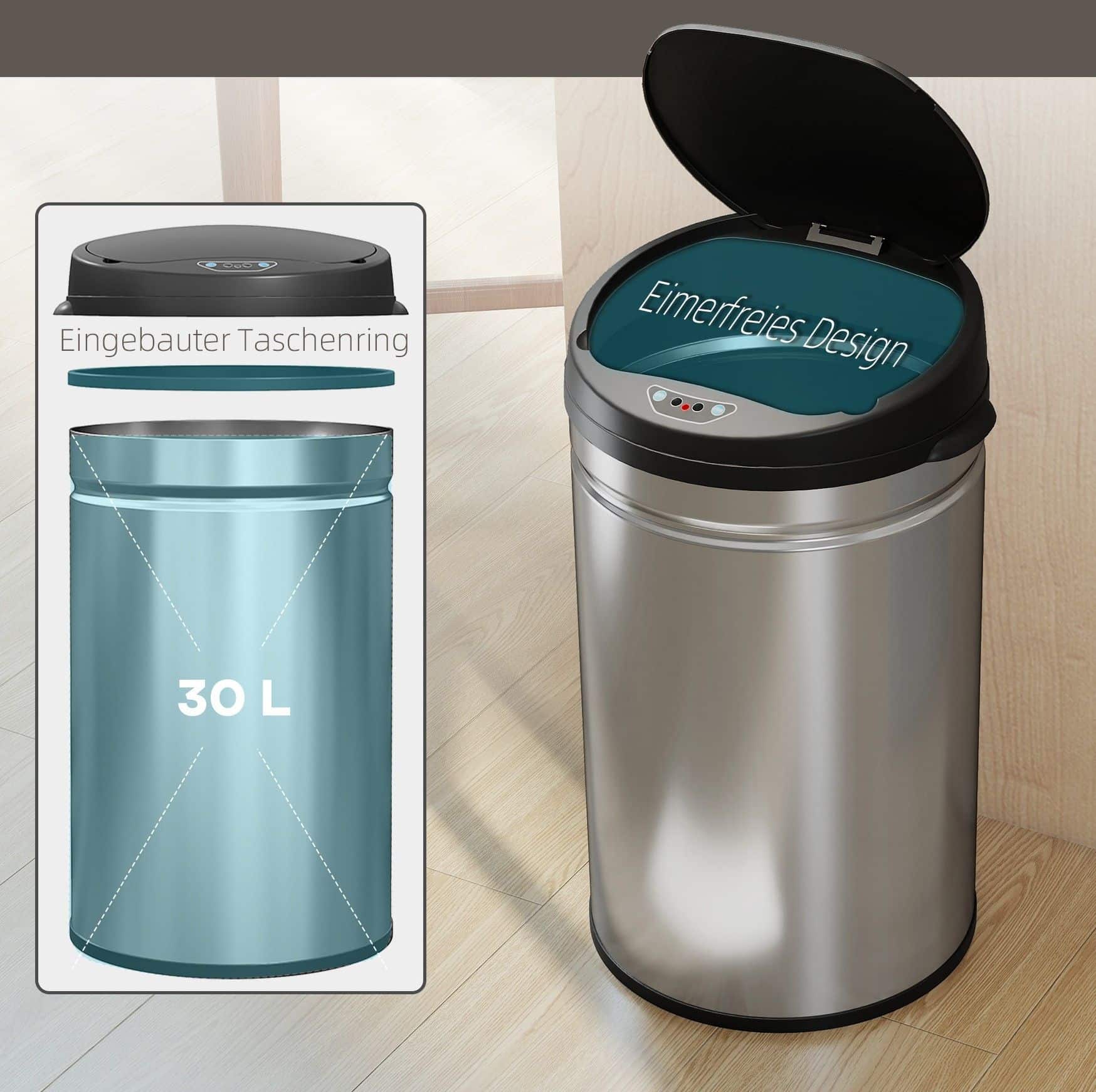 4goodz Sensorprullenbak Rond 30 liter 32x31x51cm - Zilver 4goodz Sensorprullenbak Rond 30 liter 32x31x51cm - Zilver