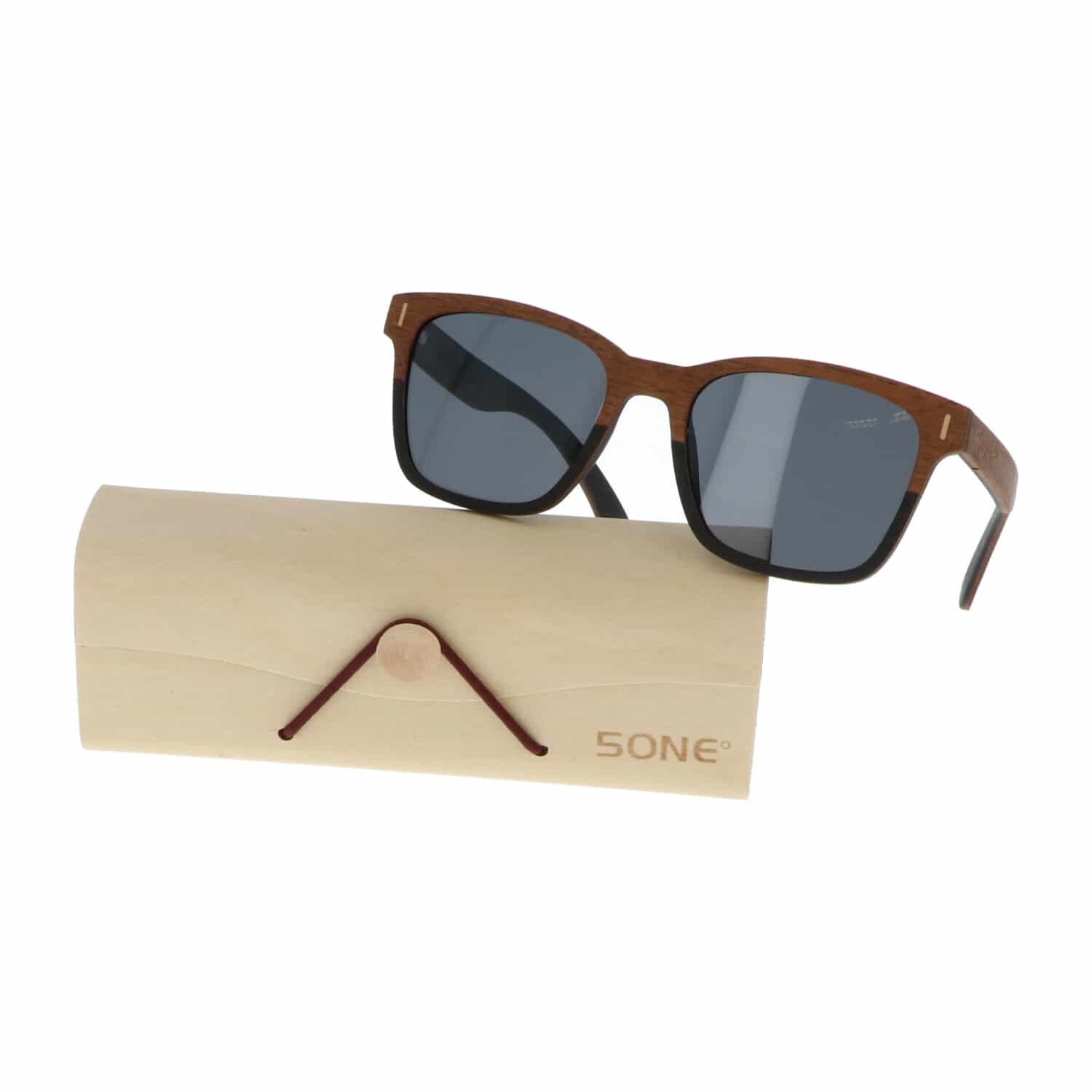 5one® Slim Line Walnut 2-tone - Walnoot hout Wayfarer zonnebril grijs