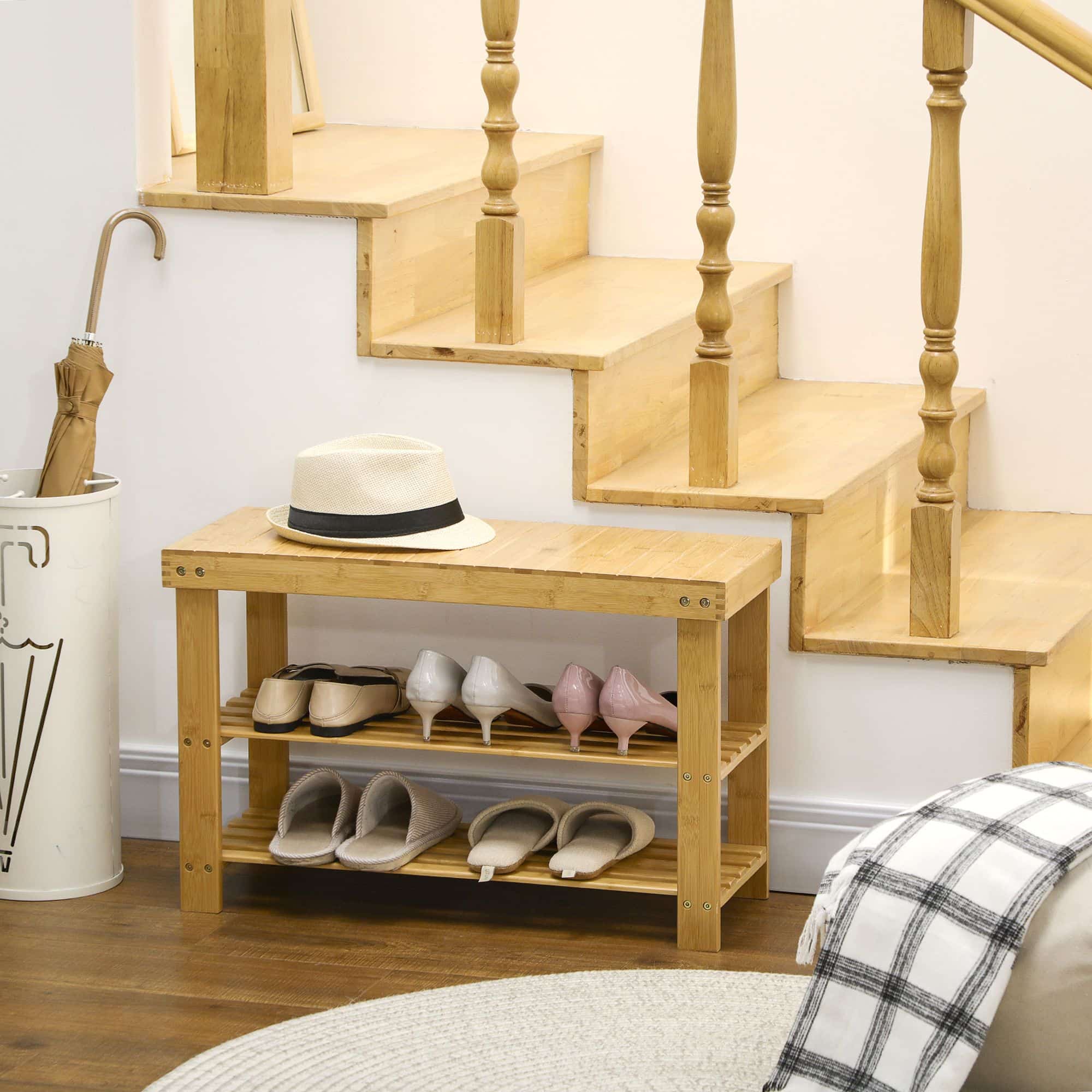 Schoenenbank 3 verdiepingen met ruimte voor 6-9 paar schoenen - tot 130 kg gewicht - bamboe Schoenenbank 3 verdiepingen met ruimte voor 6-9 paar schoenen - tot 130 kg gewicht - bamboe