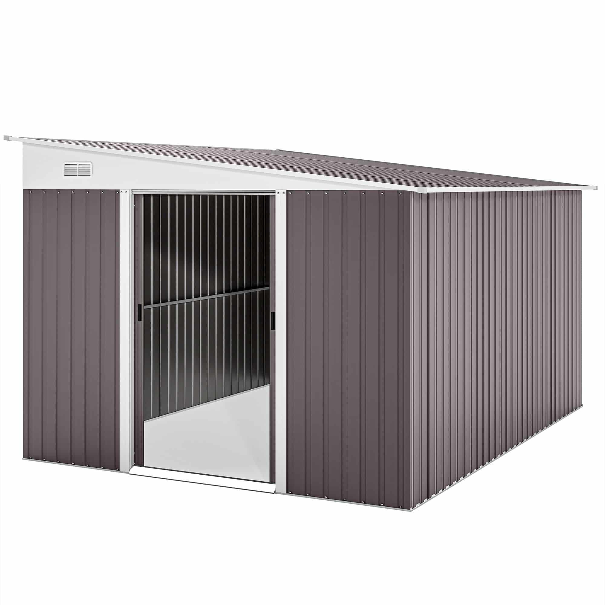 Metalen Tuinschuur met Schuin Dak - Dubbele Vergrendelbare Deuren - 2,8 x 3,45 x 2,01m - Grijs