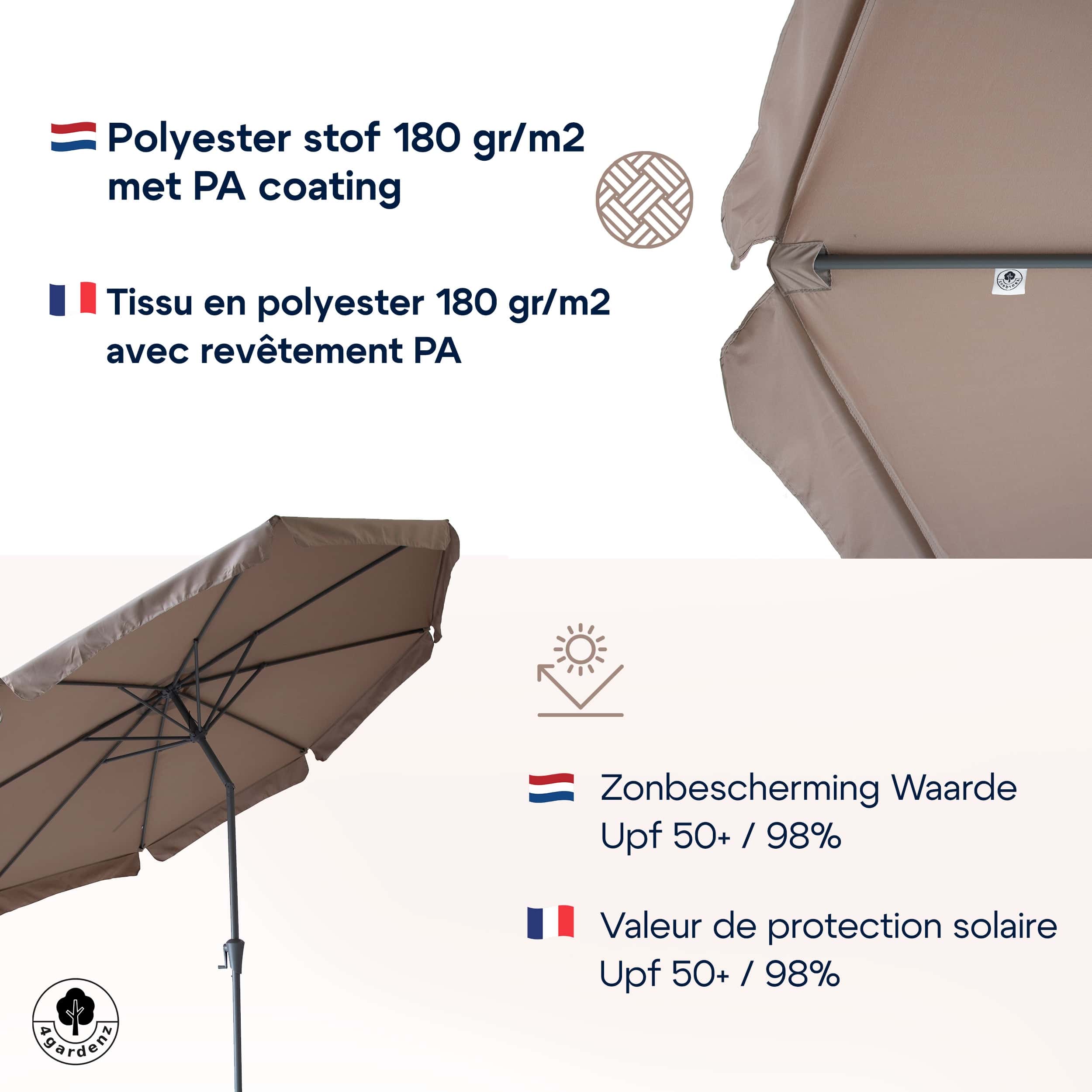 4gardenz® Parasol Rond 300 cm met Volant - Kantelbaar - UPF50+ - Taupe 4gardenz® Parasol Rond 300 cm met Volant - Kantelbaar - UPF50+ - Taupe