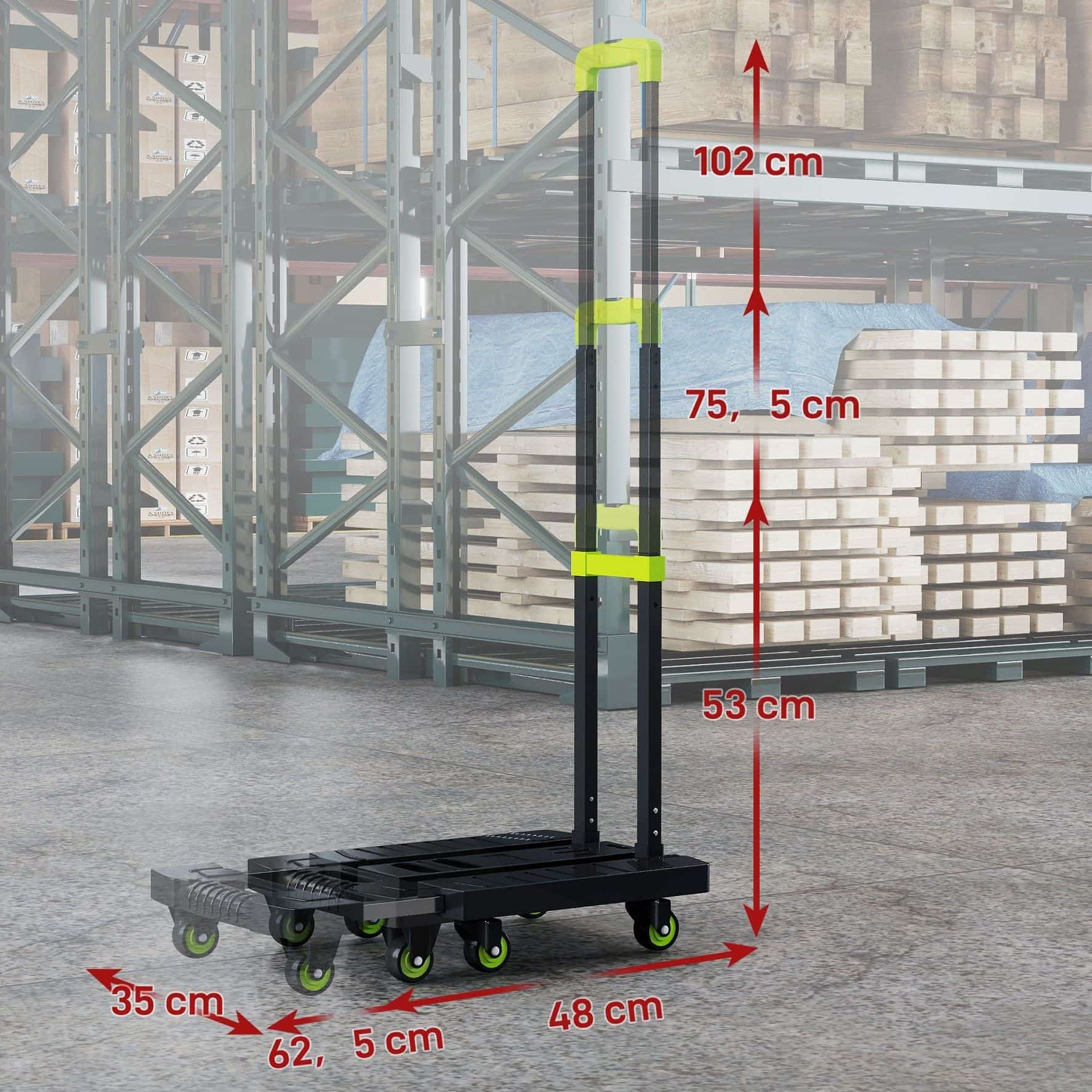 4goodz opvouwbare Plateauwagen Kunststof 49x35x102cm - groen 4goodz opvouwbare Plateauwagen Kunststof 49x35x102cm - groen