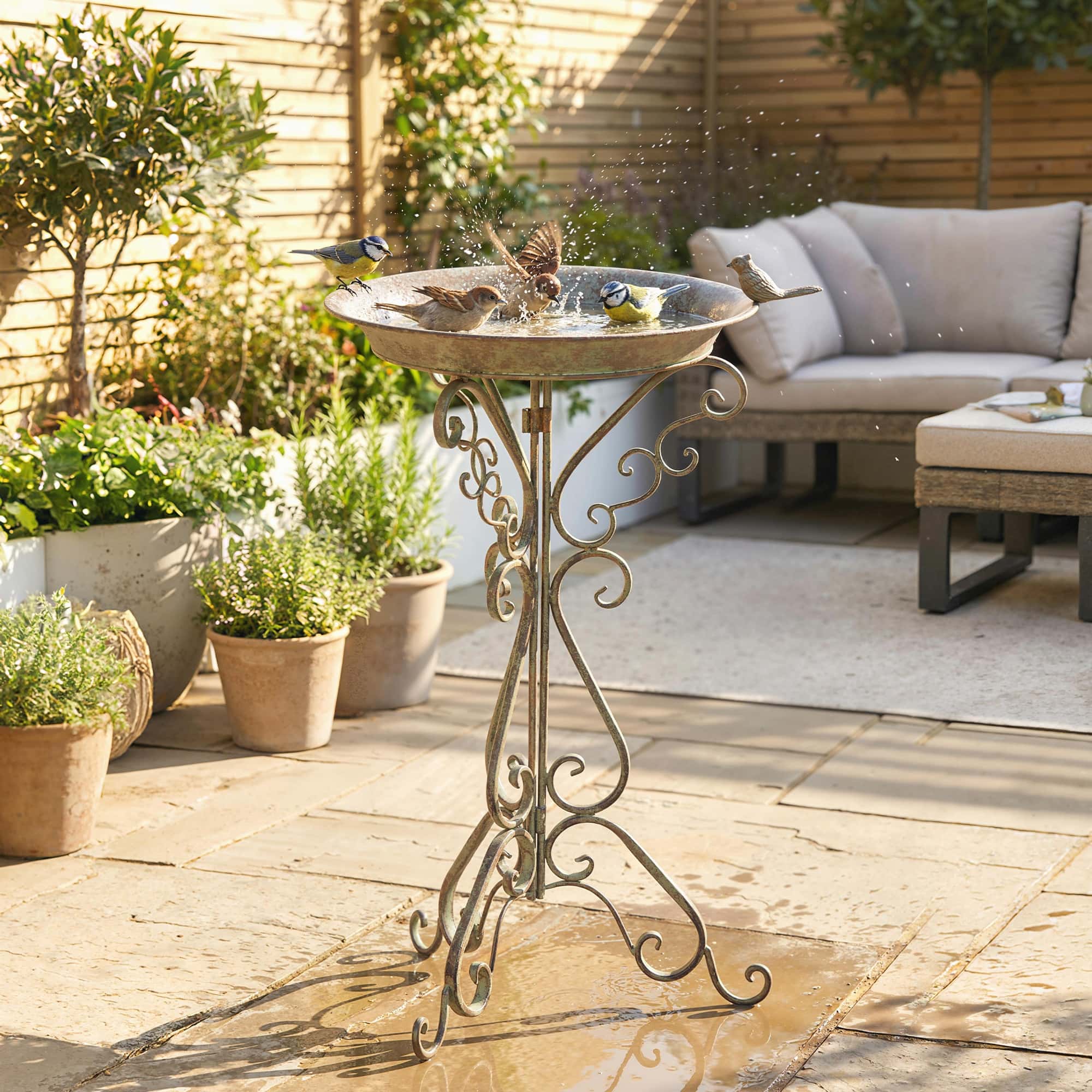 4goodz Vogelbad met Vogeldecoratie en Decoratieve Voet - Vintage Tuin Vogelbad Schaal met Sokkel
