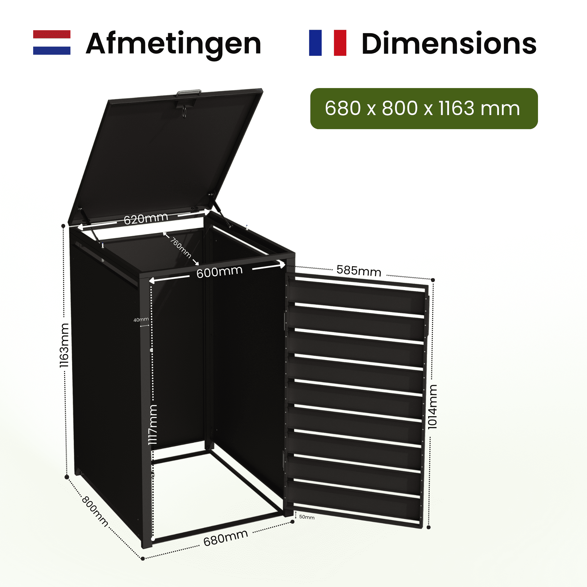 4gardenz® Premium Kliko Containerombouw 1 Afvalbak - Zwart