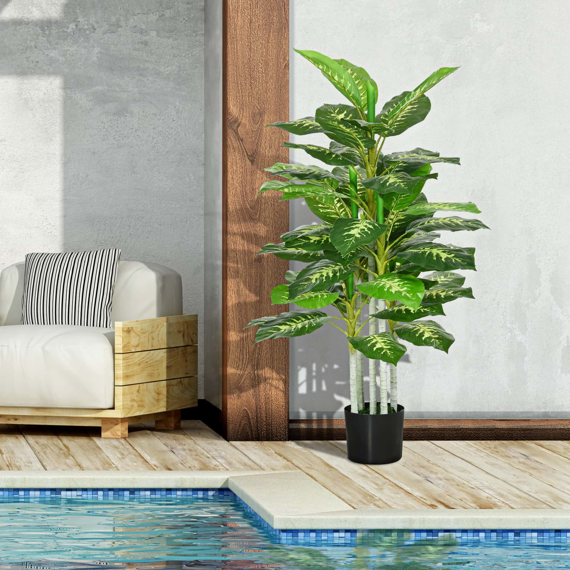 4goodz Kunstplant Dieffenbachia - Kunstplant met Pot -120 cm - Groen