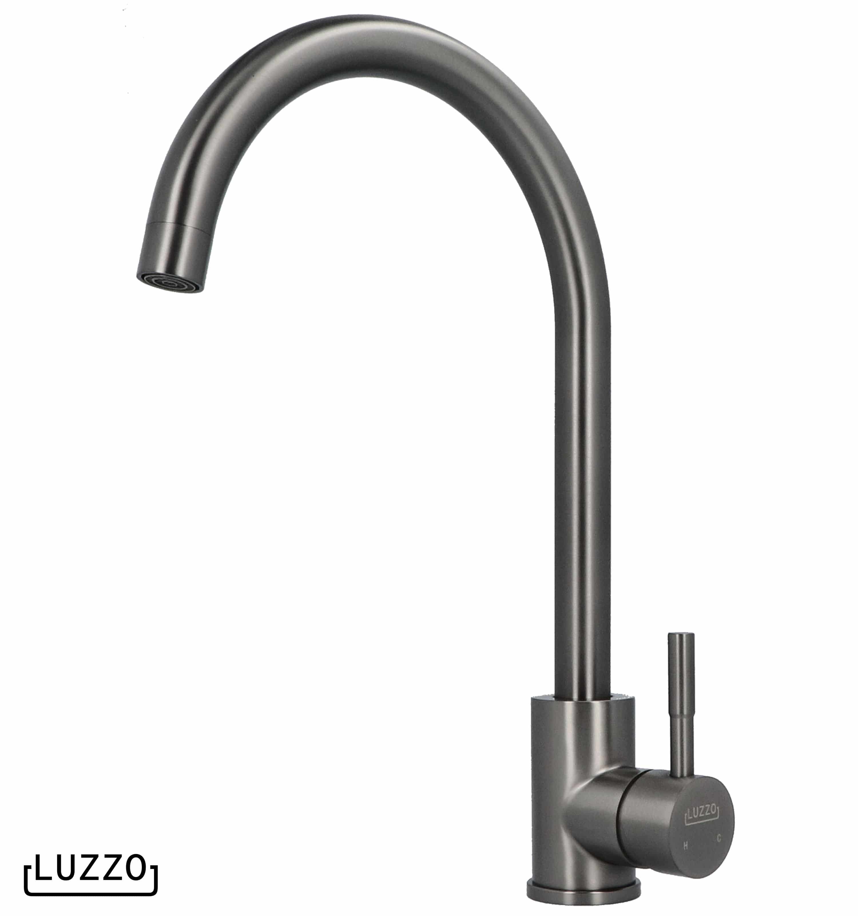 Luzzo® Lesina Keuken­ mengkraan Gun Metal – hoog model ronde uitloop - 100% roest­vrij staal (RVS) - strak modern design