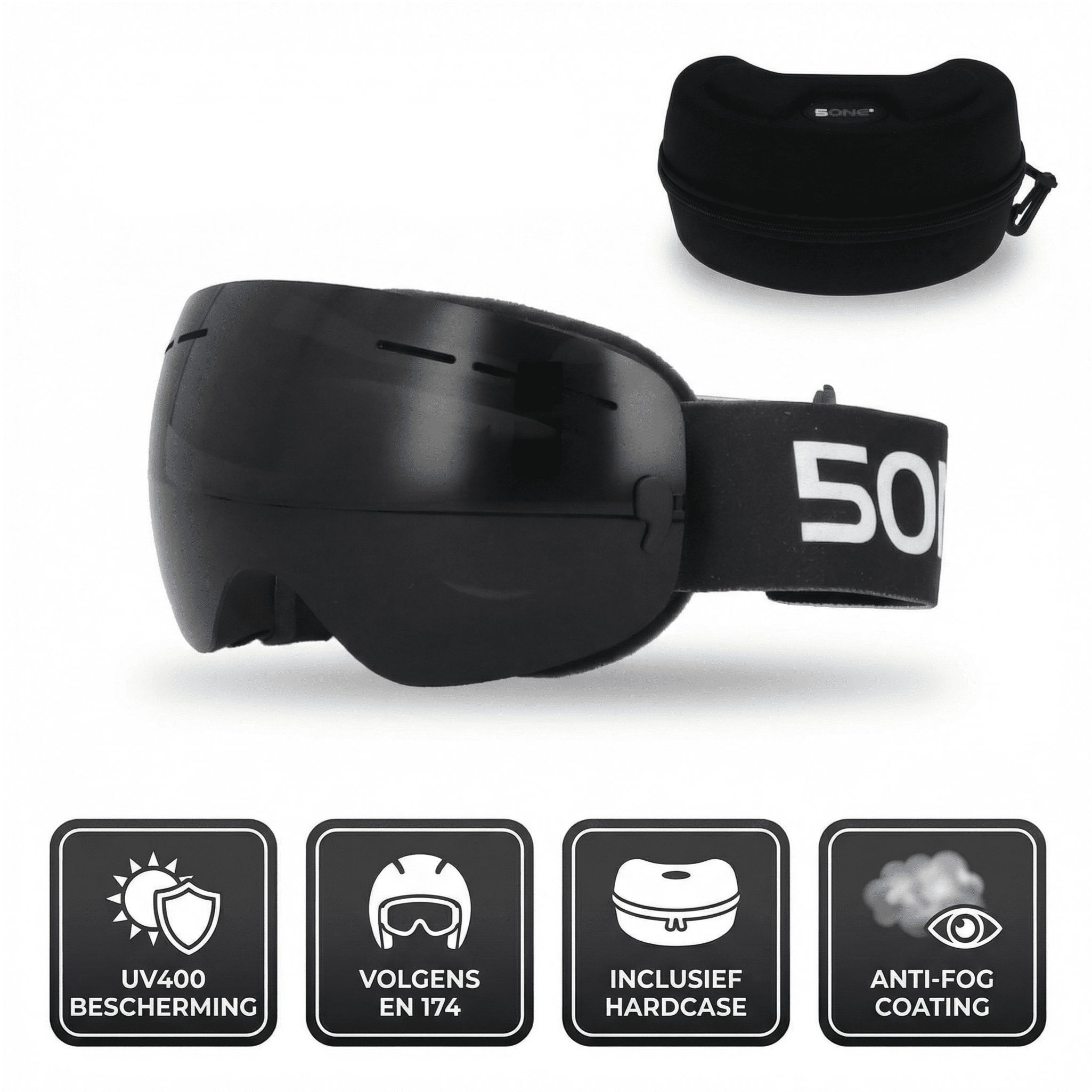 5one® Alpine 2 Black Skibril voor kinderen - Anti-Condens - met hardcase