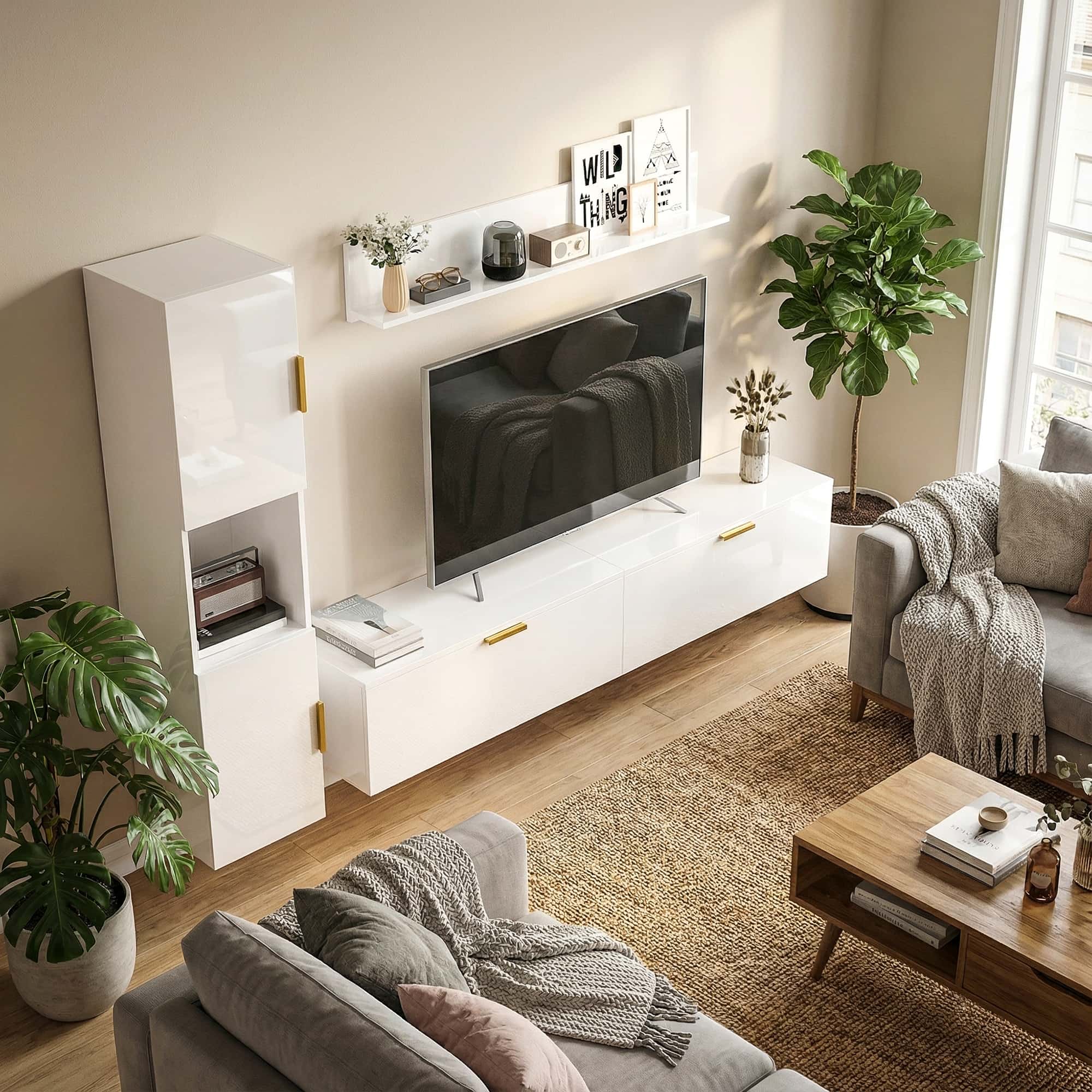 4goodz Hangend TV-meubel 3-delige set 180 cm breed - Hoogglans wit