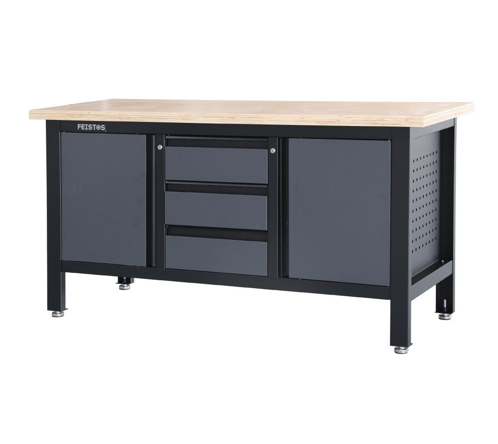 Feistos Werkbank Heros 2 inclusief geperforeerde wand - 169x60x87cm - Antraciet/zwart