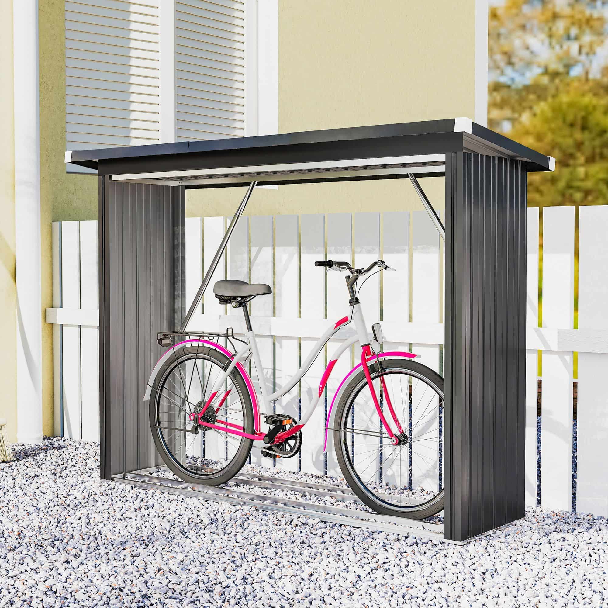 4goodz Houtopslag Gegalvaniseerd Staal met Schuin dak – 66x213x150 cm - Donkergrijs