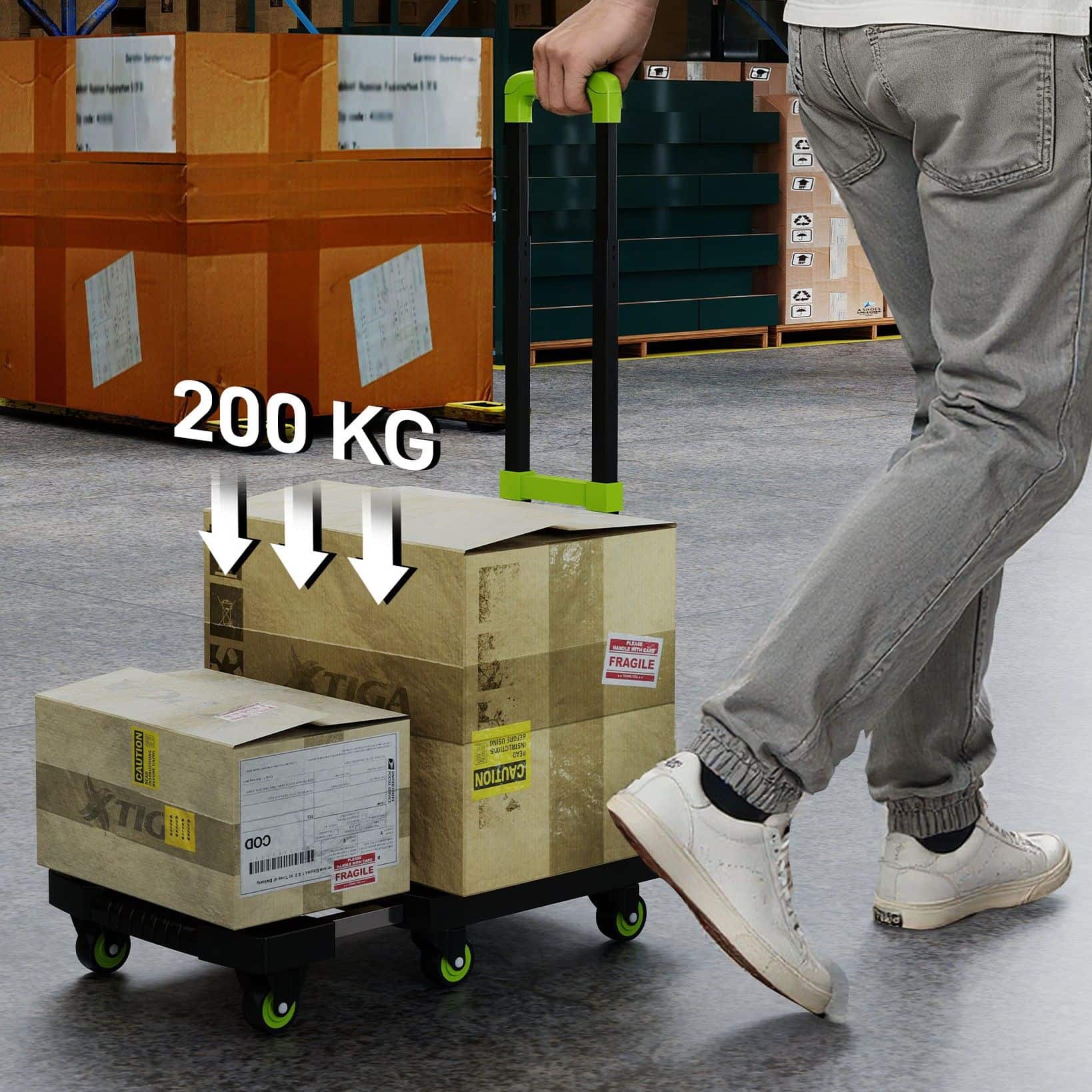 4goodz opvouwbare Plateauwagen Kunststof 49x35x102cm - groen 4goodz opvouwbare Plateauwagen Kunststof 49x35x102cm - groen