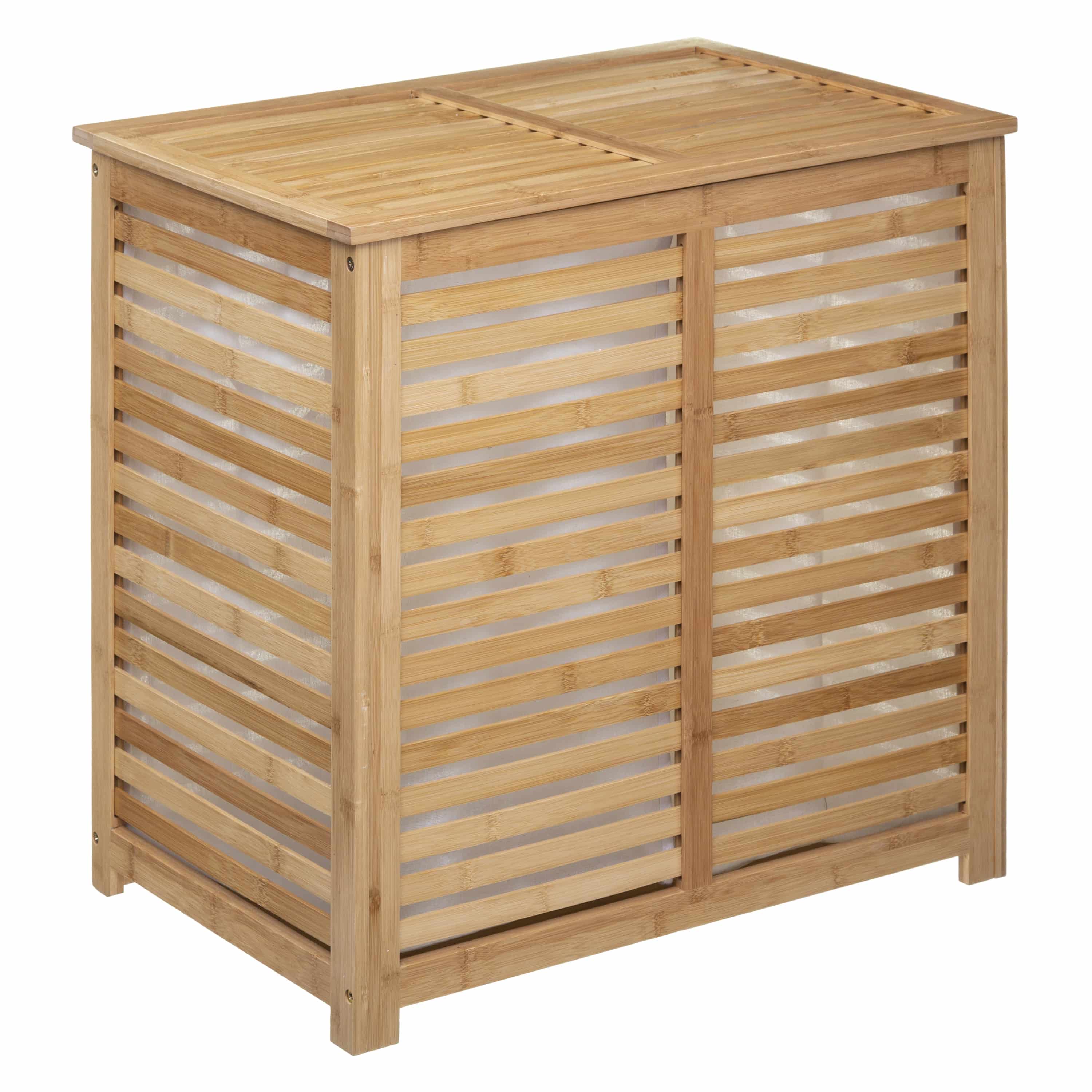 5Five® Bamboe Wasmand met 2 vakken - 60x40x58 cm - Bruin