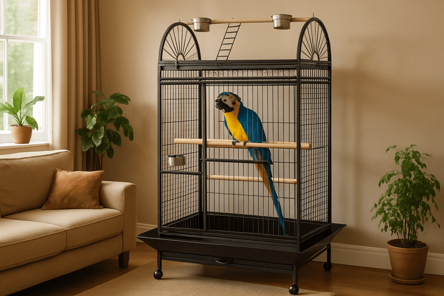 4animalz® Stevige Papagaaienkooi XL - Vogelkooi 66x101x177 cm - Parkietenkooi - Zwart