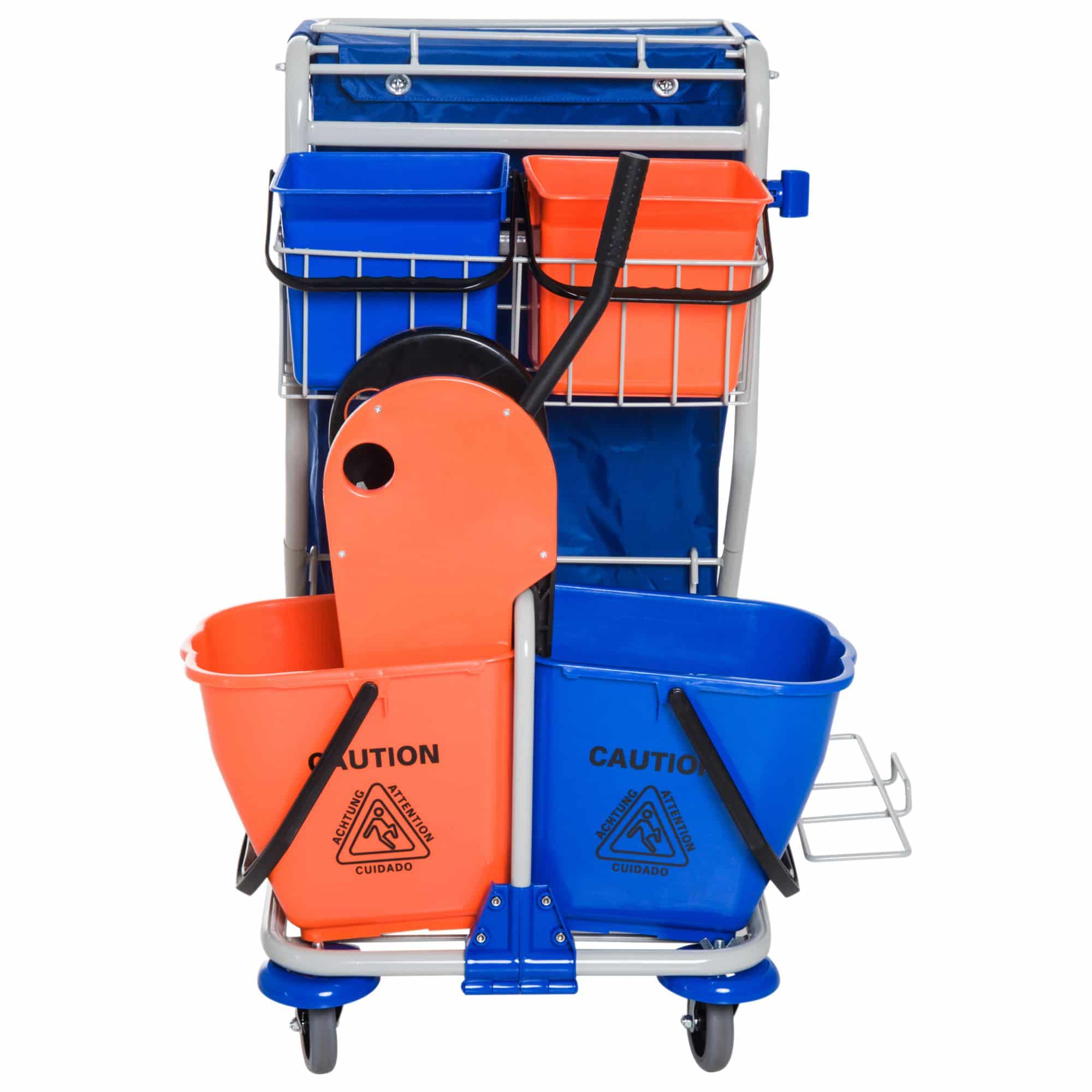 Schoonmaakkar Schoonmaakwagen met Wringer en 4 emmers met wielen